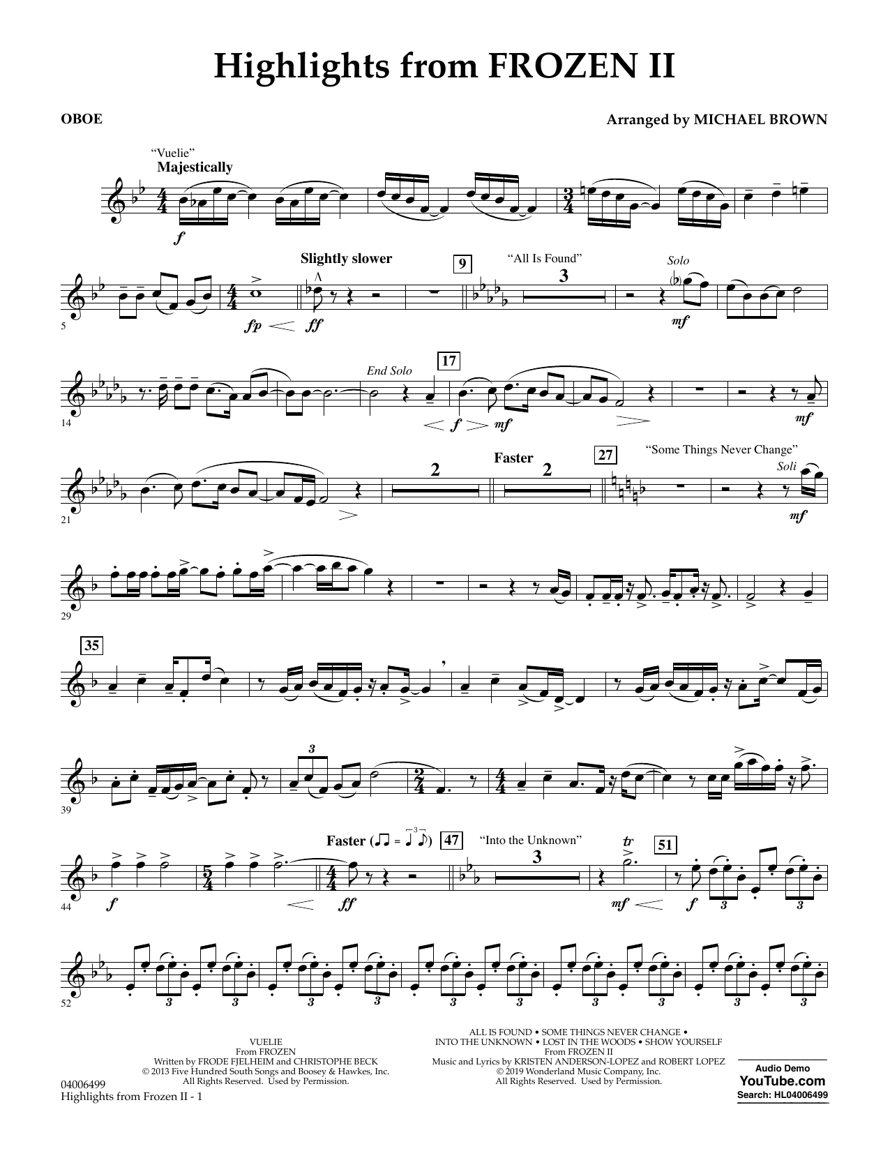 Kristen Anderson-Lopez & Robert Lopez Highlights from Disney's Frozen 2 (arr. Michael Brown) - Oboe Sheet Music Notes & Chords for Concert Band - Download or Print PDF