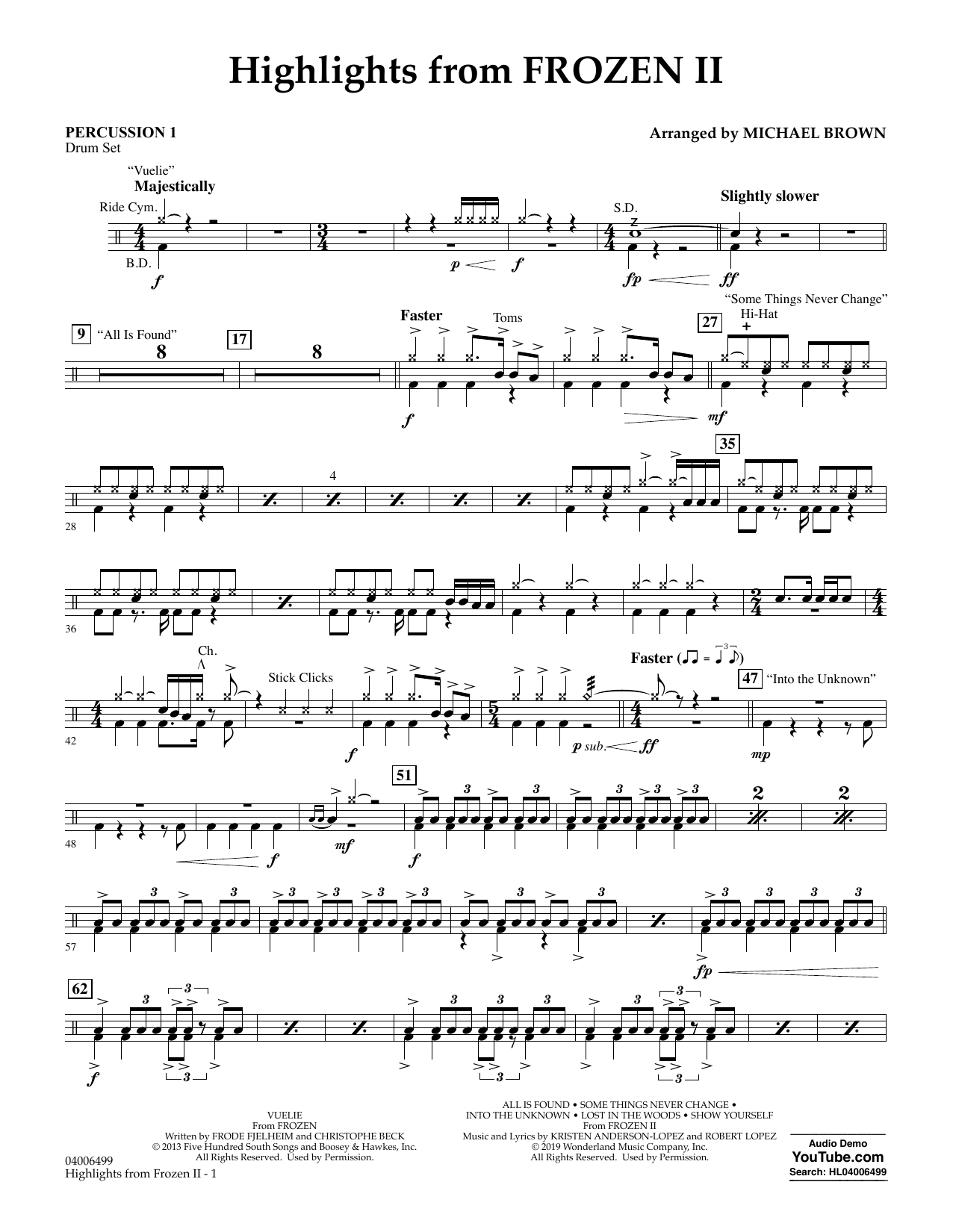 Kristen Anderson-Lopez & Robert Lopez Highlights from Disney's Frozen 2 (arr. Michael Brown) - Percussion 1 Sheet Music Notes & Chords for Concert Band - Download or Print PDF