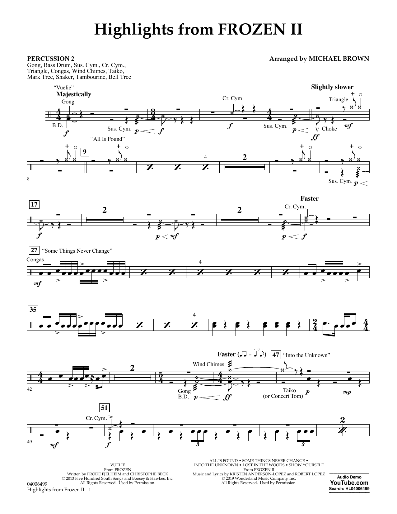 Kristen Anderson-Lopez & Robert Lopez Highlights from Disney's Frozen 2 (arr. Michael Brown) - Percussion 2 Sheet Music Notes & Chords for Concert Band - Download or Print PDF