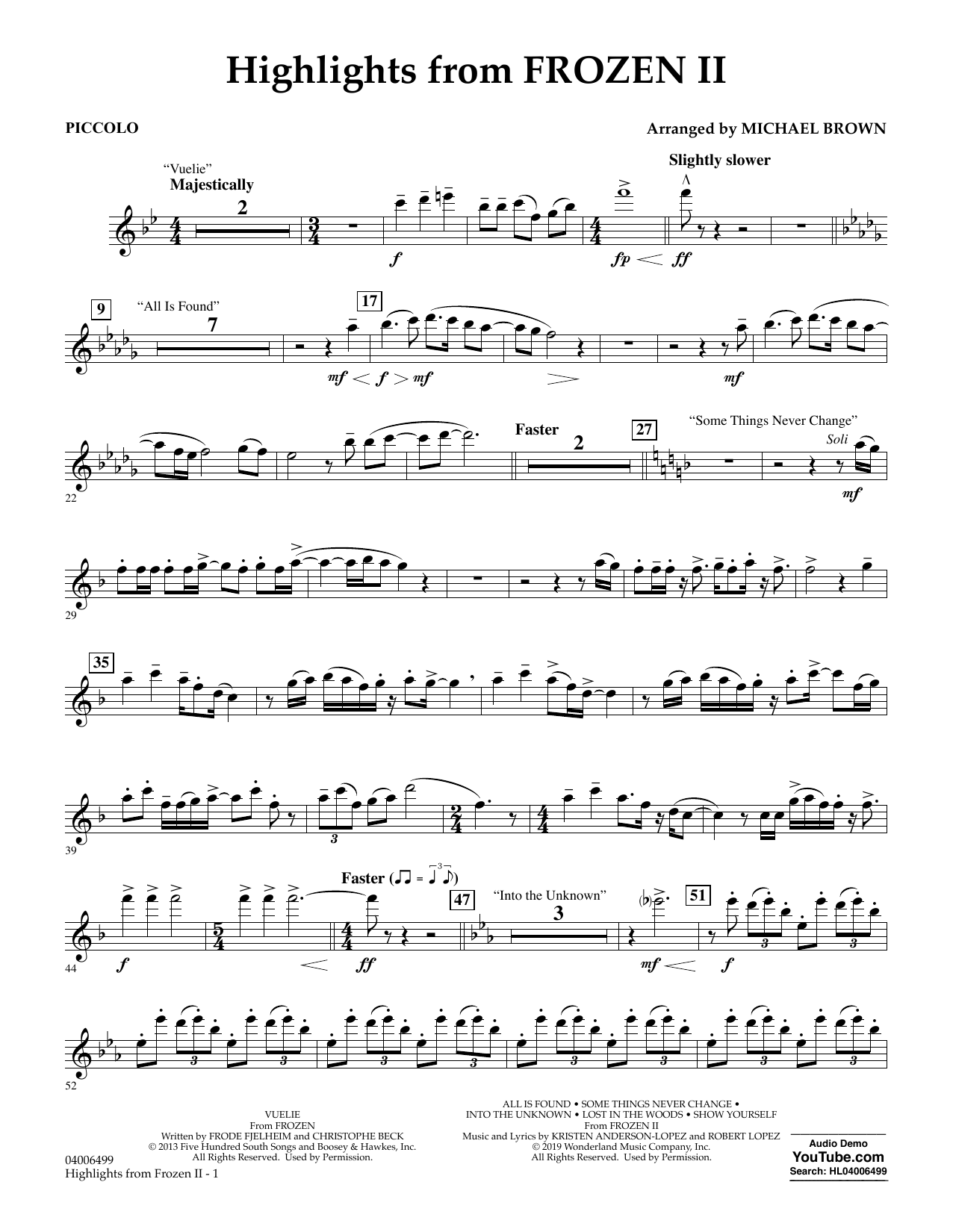 Kristen Anderson-Lopez & Robert Lopez Highlights from Disney's Frozen 2 (arr. Michael Brown) - Piccolo Sheet Music Notes & Chords for Concert Band - Download or Print PDF
