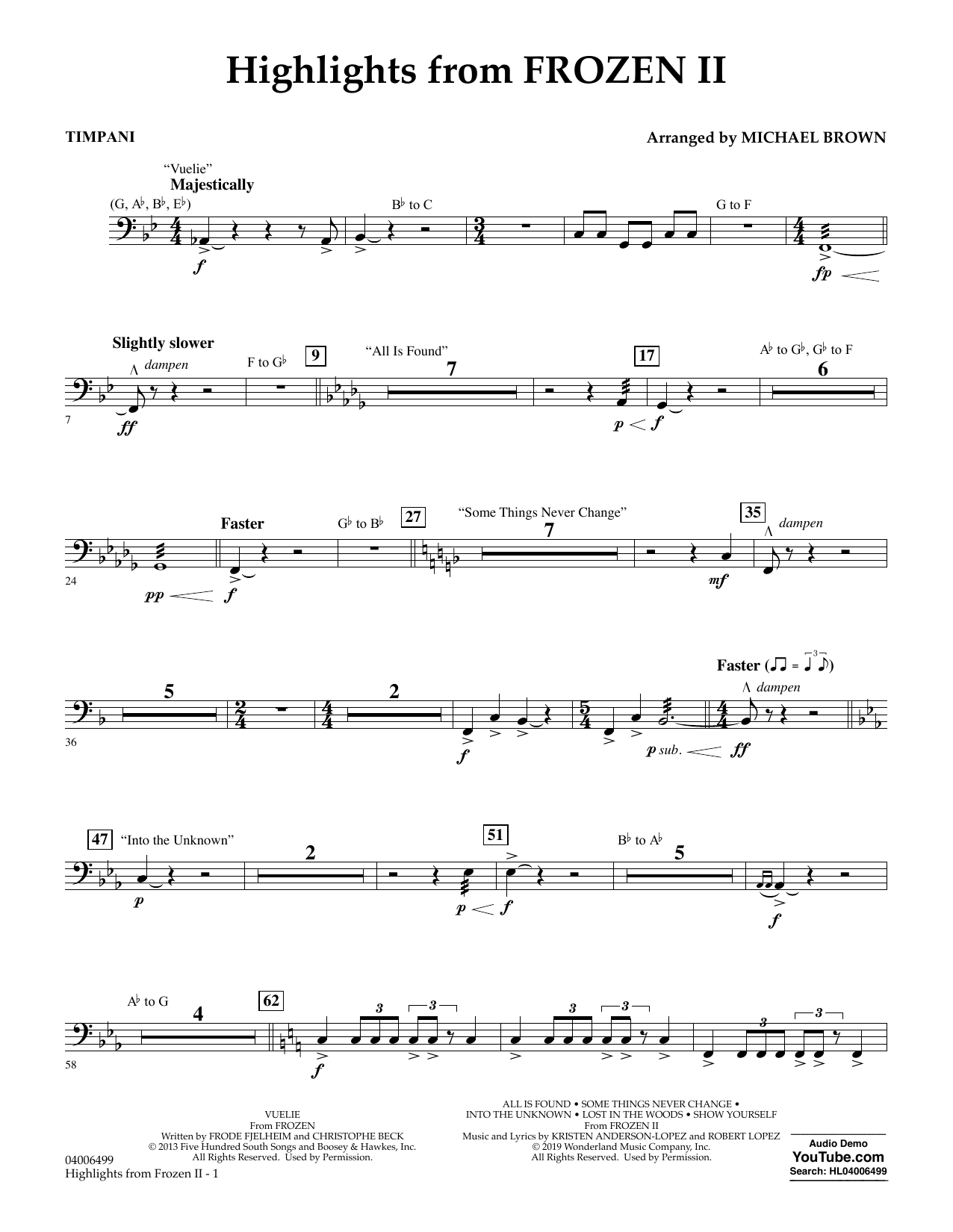 Kristen Anderson-Lopez & Robert Lopez Highlights from Disney's Frozen 2 (arr. Michael Brown) - Timpani Sheet Music Notes & Chords for Concert Band - Download or Print PDF