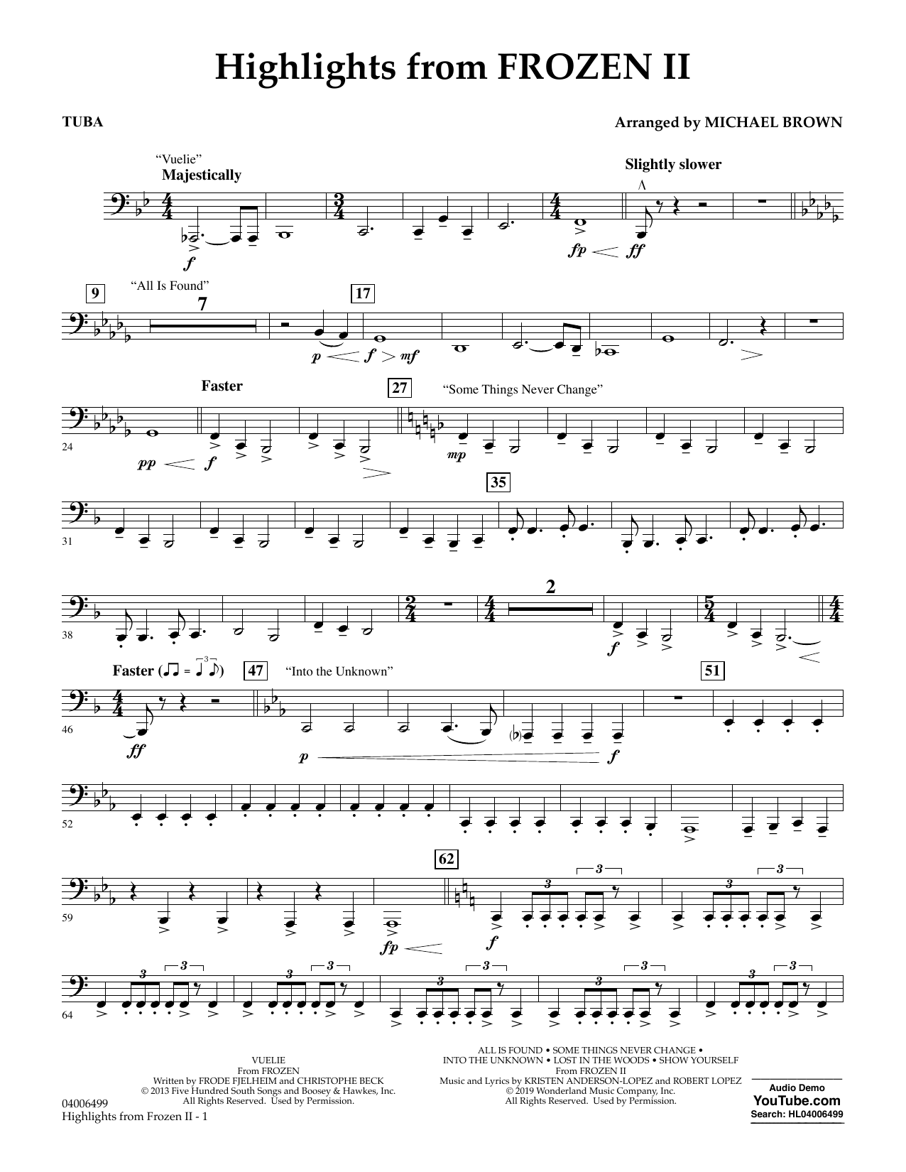 Kristen Anderson-Lopez & Robert Lopez Highlights from Disney's Frozen 2 (arr. Michael Brown) - Tuba Sheet Music Notes & Chords for Concert Band - Download or Print PDF