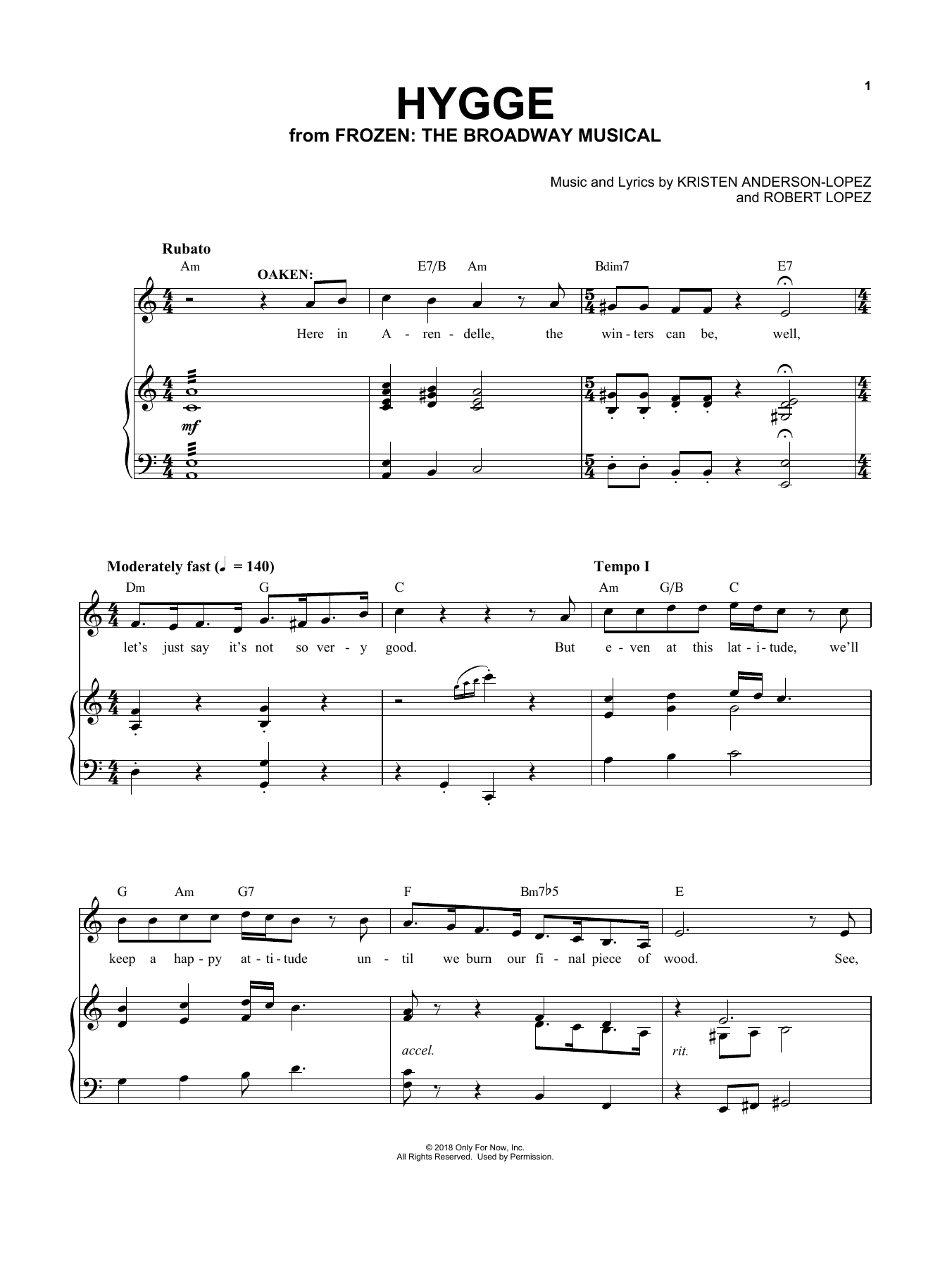 Kristen Anderson-Lopez & Robert Lopez Hygge Sheet Music Notes & Chords for Piano & Vocal - Download or Print PDF
