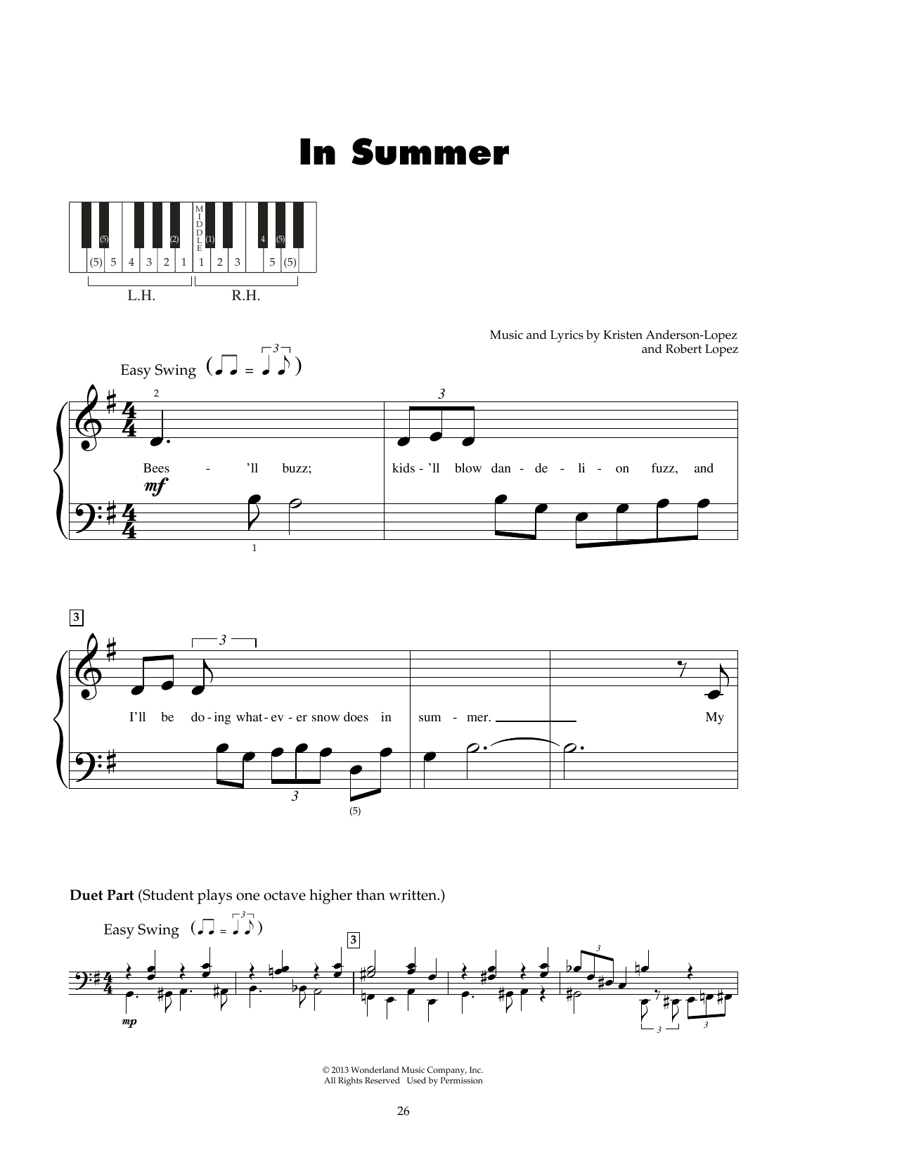 Kristen Anderson-Lopez & Robert Lopez In Summer (from Frozen) Sheet Music Notes & Chords for 5-Finger Piano - Download or Print PDF
