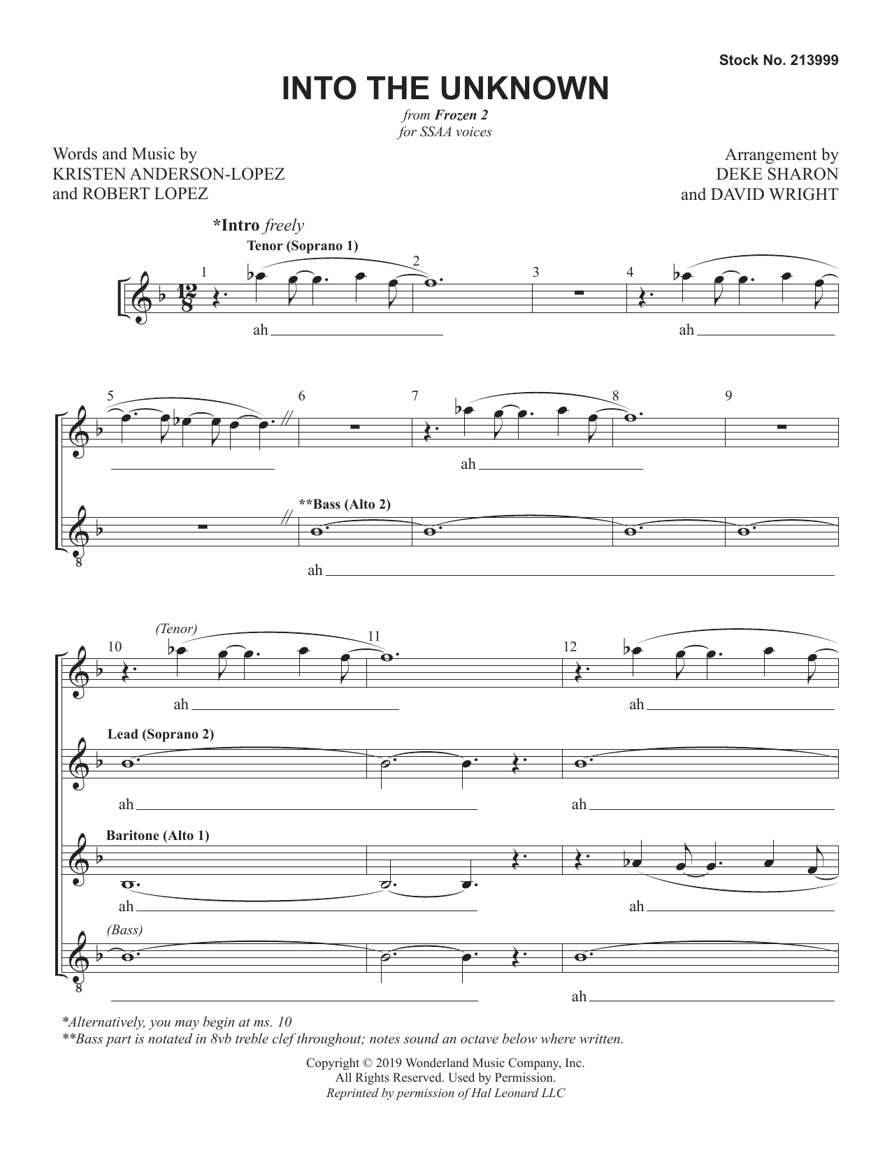 Kristen Anderson-Lopez & Robert Lopez Into the Unknown (from Frozen 2) (arr. Deke Sharon & David Wright) Sheet Music Notes & Chords for SATB Choir - Download or Print PDF