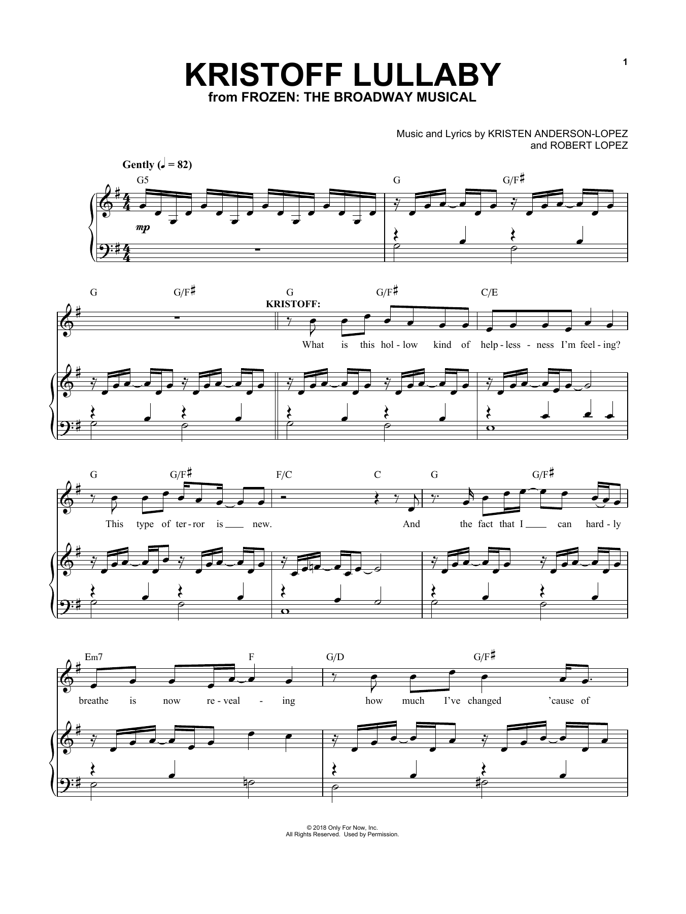 Kristen Anderson-Lopez & Robert Lopez Kristoff Lullaby Sheet Music Notes & Chords for Piano & Vocal - Download or Print PDF