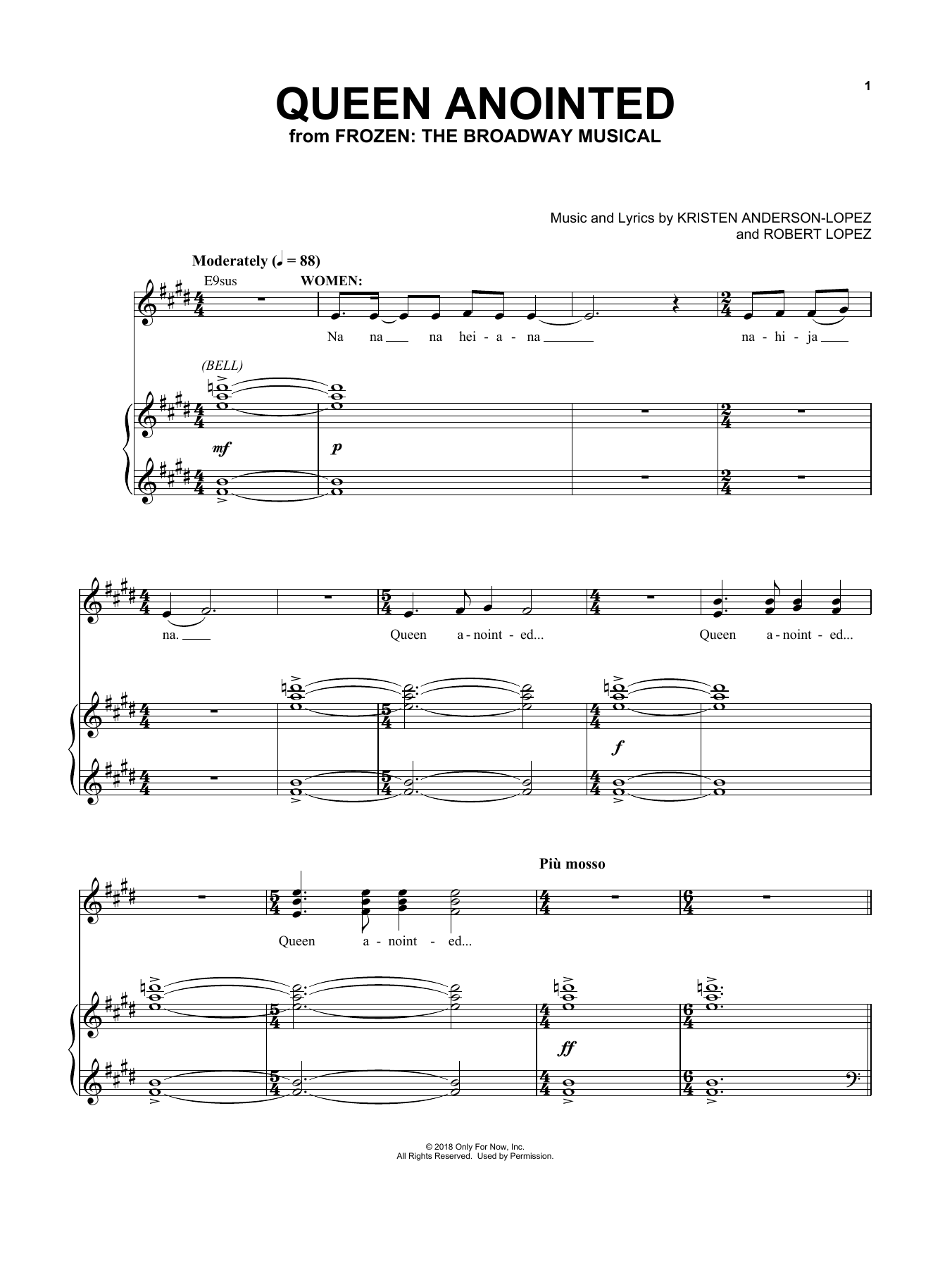 Kristen Anderson-Lopez & Robert Lopez Queen Anointed Sheet Music Notes & Chords for Piano & Vocal - Download or Print PDF