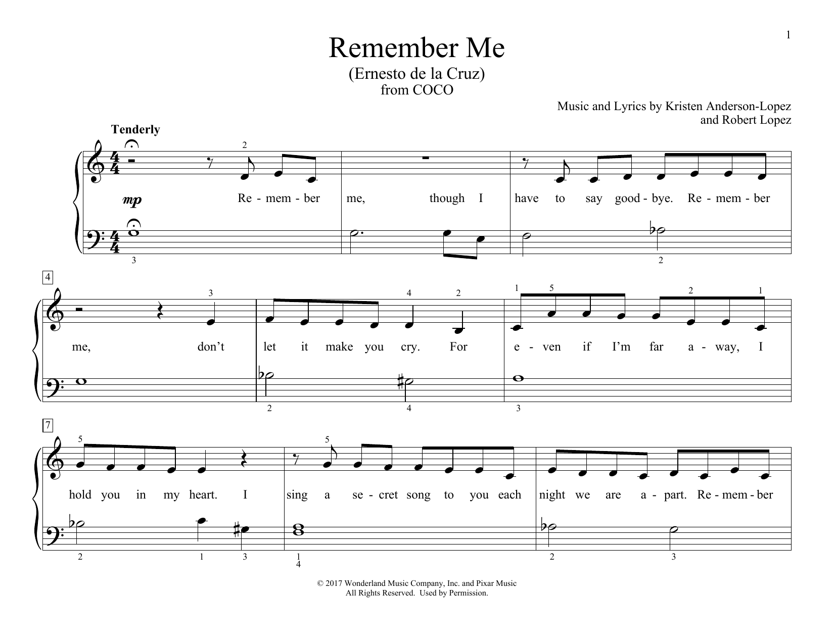 Kristen Anderson-Lopez & Robert Lopez Remember Me (Ernesto de la Cruz) (from Coco) (arr. Christopher Hussey) Sheet Music Notes & Chords for Educational Piano - Download or Print PDF