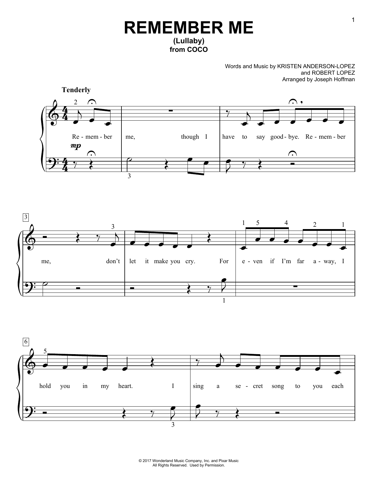 Kristen Anderson-Lopez & Robert Lopez Remember Me (Lullaby) (from Coco) (arr. Joseph Hoffman) Sheet Music Notes & Chords for Easy Piano - Download or Print PDF