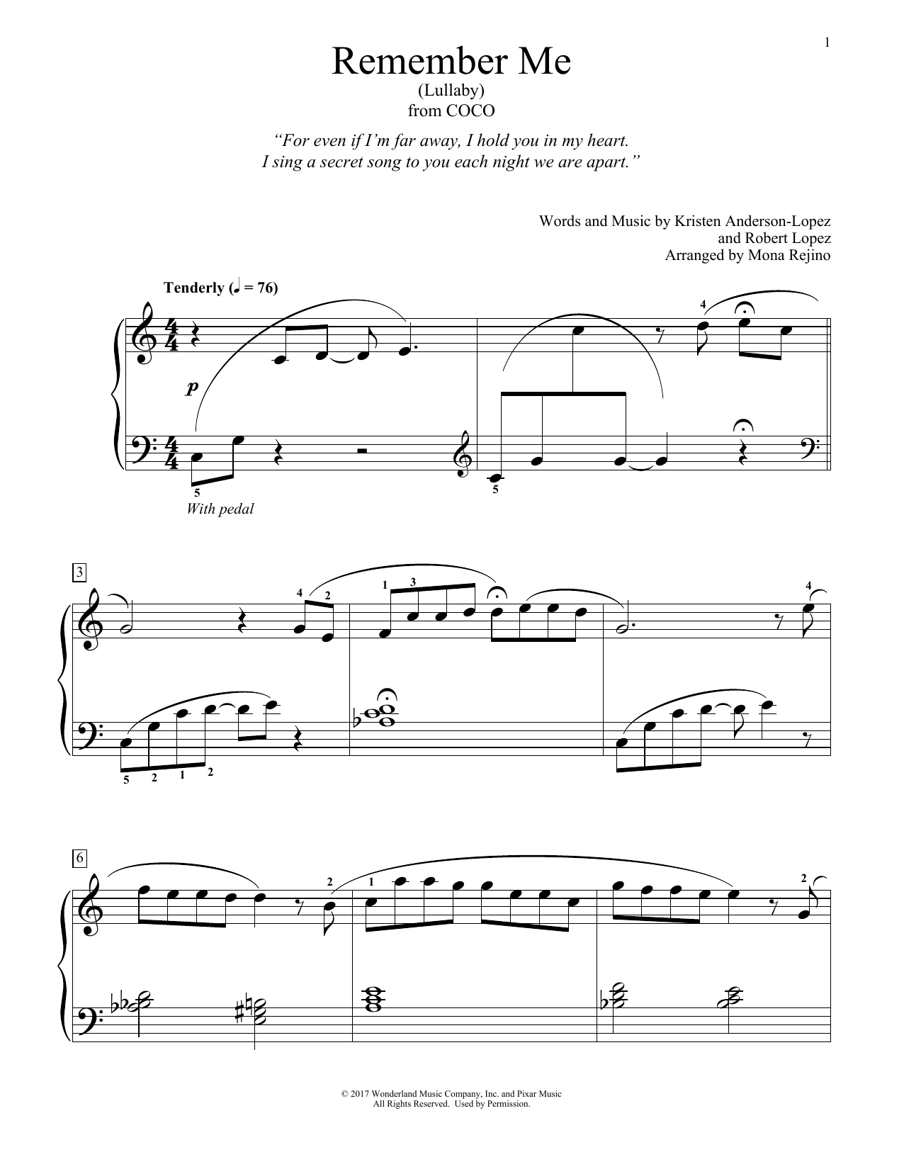 Kristen Anderson-Lopez & Robert Lopez Remember Me (Lullaby) (from Coco) (arr. Mona Rejino) Sheet Music Notes & Chords for Educational Piano - Download or Print PDF