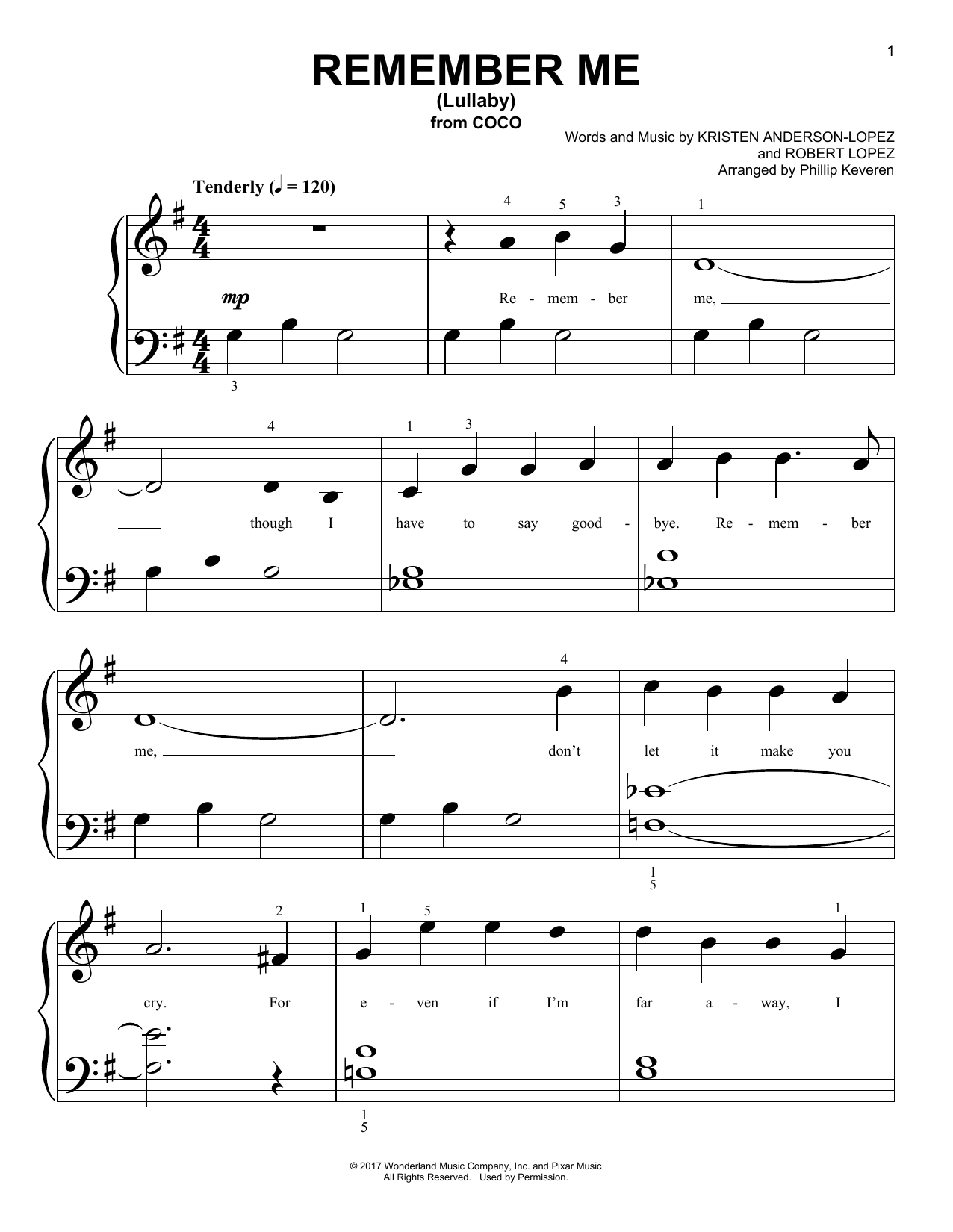 Kristen Anderson-Lopez & Robert Lopez Remember Me (Lullaby) (from Coco) (arr. Phillip Keveren) Sheet Music Notes & Chords for Big Note Piano - Download or Print PDF