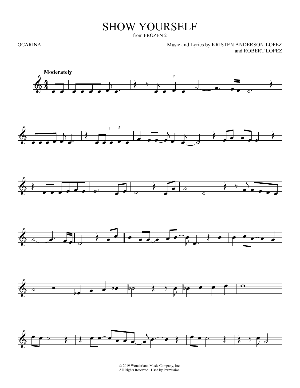 Kristen Anderson-Lopez & Robert Lopez Show Yourself (from Frozen 2) Sheet Music Notes & Chords for Ocarina - Download or Print PDF