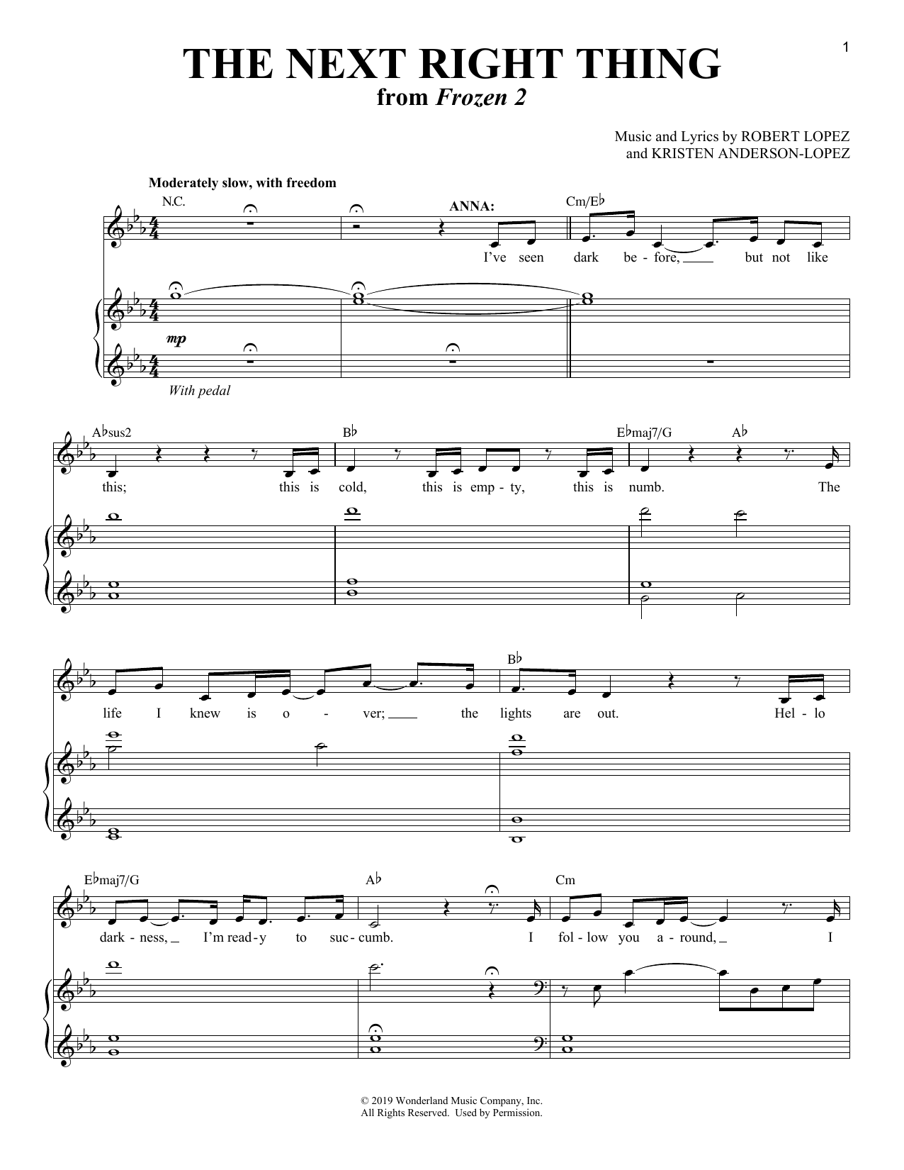 Kristen Anderson-Lopez & Robert Lopez The Next Right Thing (from Frozen 2) Sheet Music Notes & Chords for Piano & Vocal - Download or Print PDF