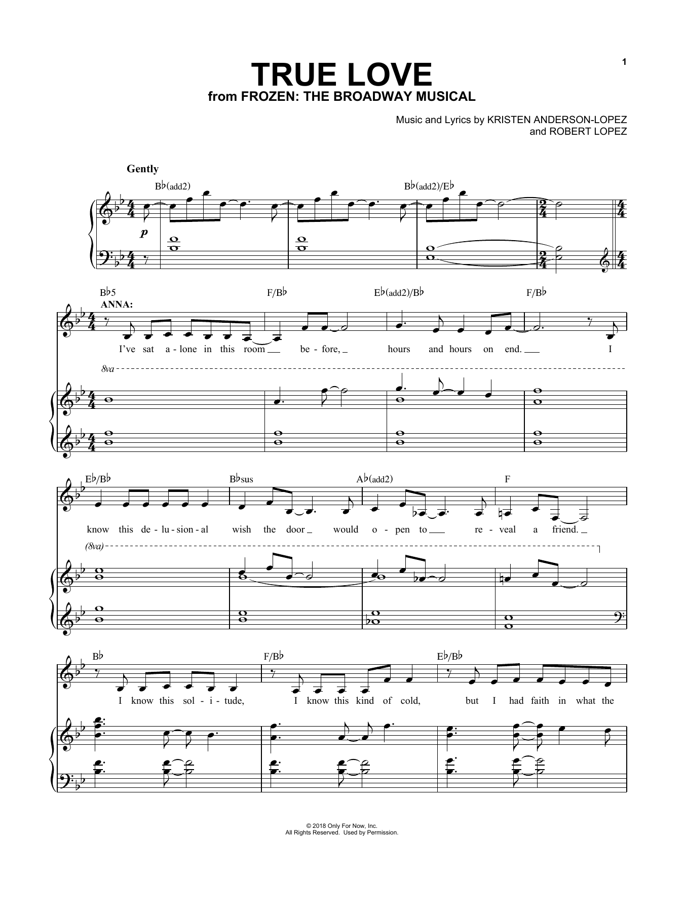 Kristen Anderson-Lopez & Robert Lopez True Love (from Frozen: The Broadway Musical) Sheet Music Notes & Chords for Easy Piano - Download or Print PDF