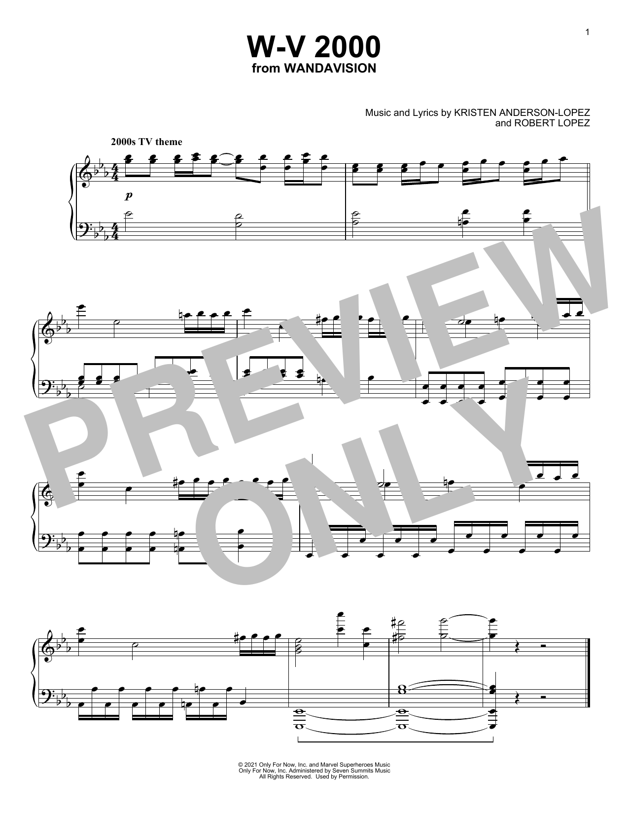 Kristen Anderson-Lopez & Robert Lopez W-V 2000 (from WandaVision) Sheet Music Notes & Chords for Piano Solo - Download or Print PDF