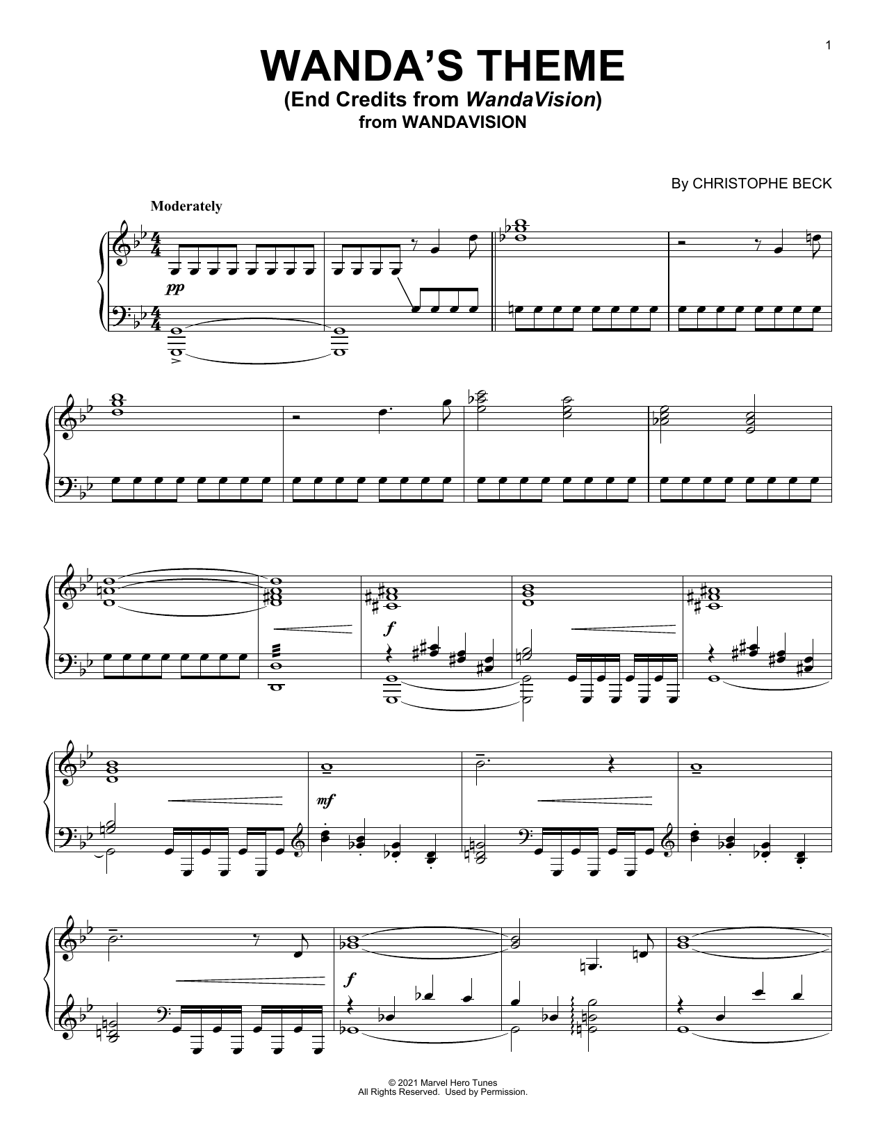 Kristen Anderson-Lopez & Robert Lopez Wanda's Theme (End Credits from WandaVision) Sheet Music Notes & Chords for Piano Solo - Download or Print PDF