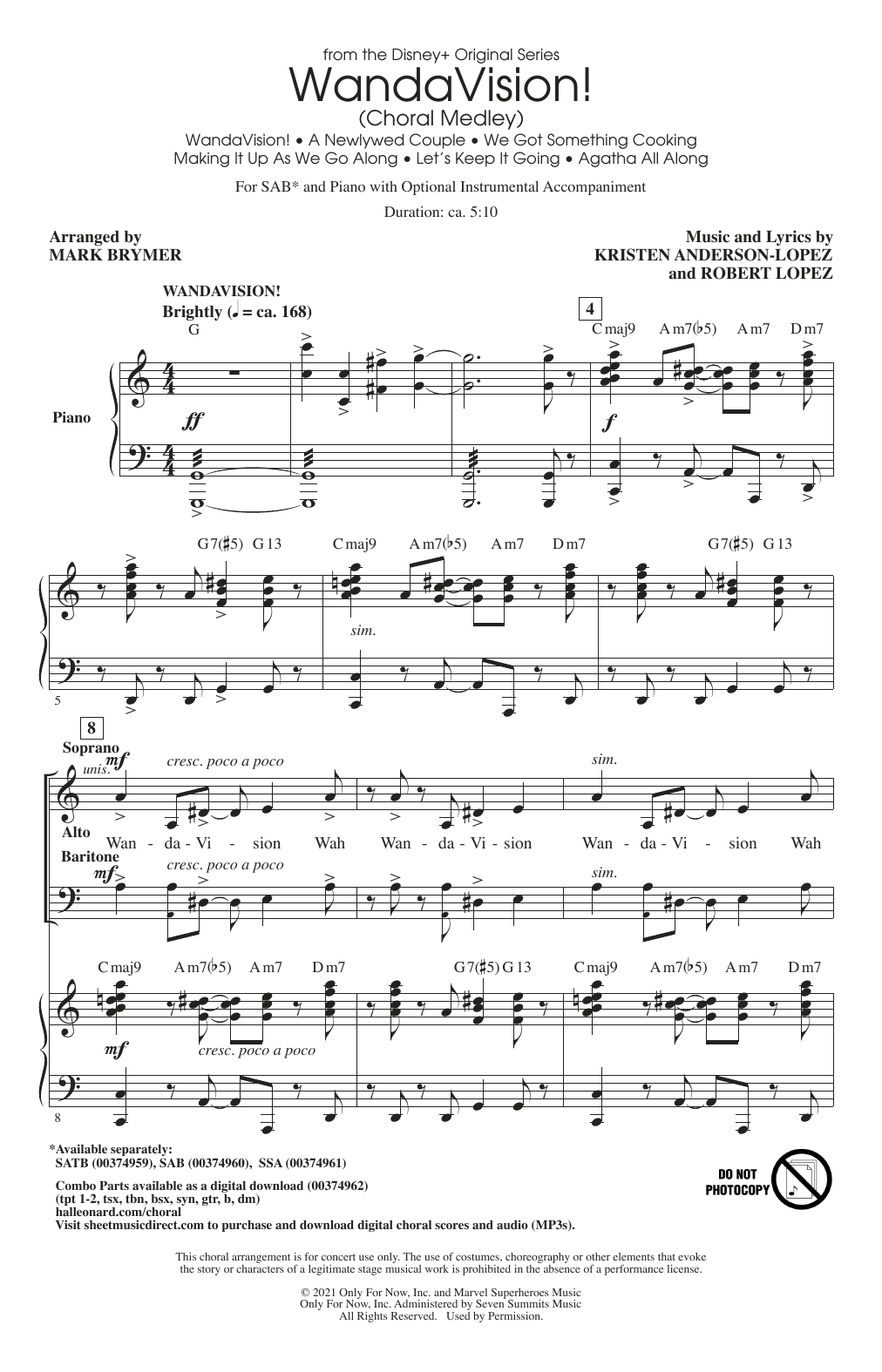 Kristen Anderson-Lopez & Robert Lopez WandaVision! (Choral Medley) (arr. Mark Brymer) Sheet Music Notes & Chords for SAB Choir - Download or Print PDF