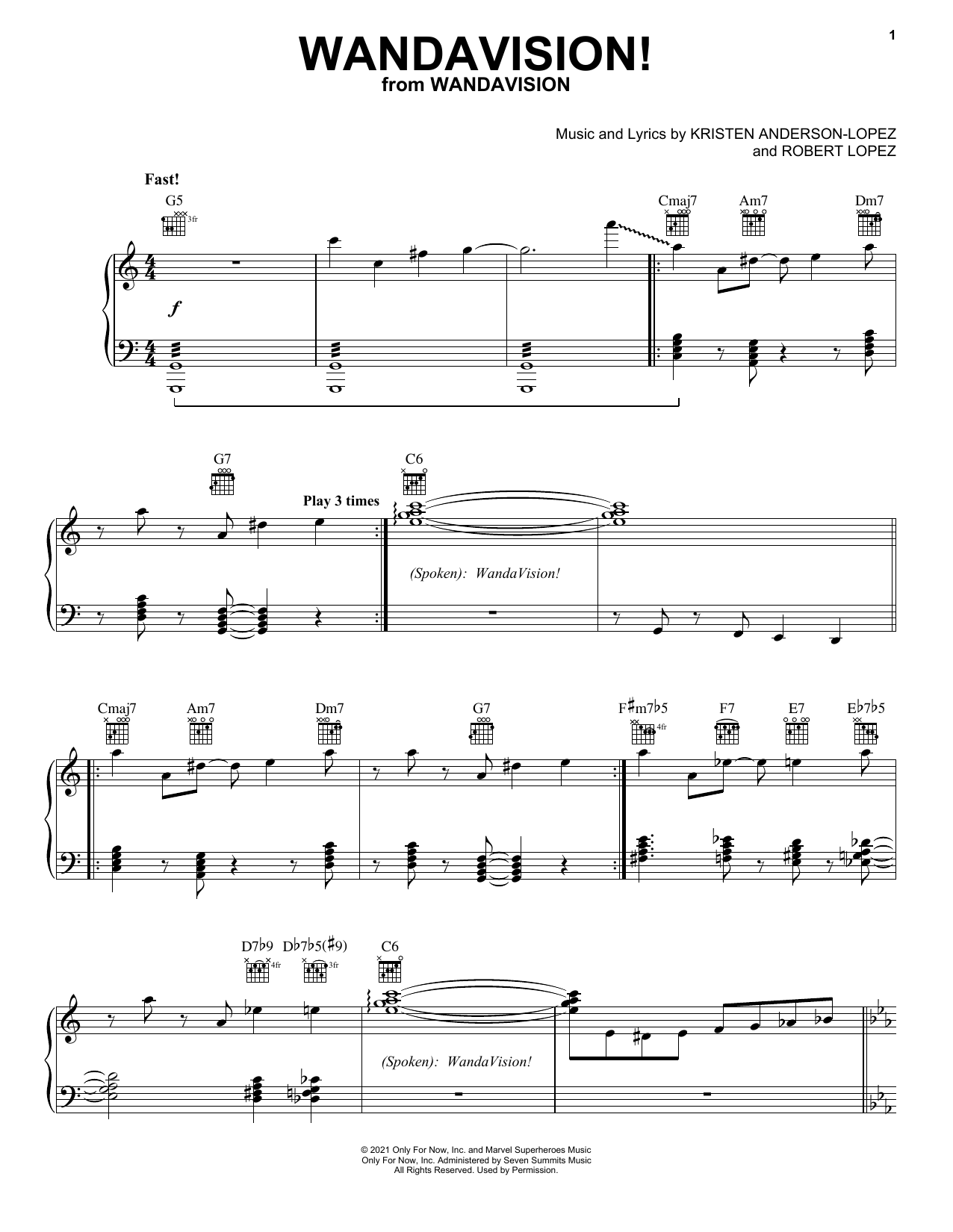 Kristen Anderson-Lopez & Robert Lopez WandaVision! Sheet Music Notes & Chords for Piano, Vocal & Guitar (Right-Hand Melody) - Download or Print PDF