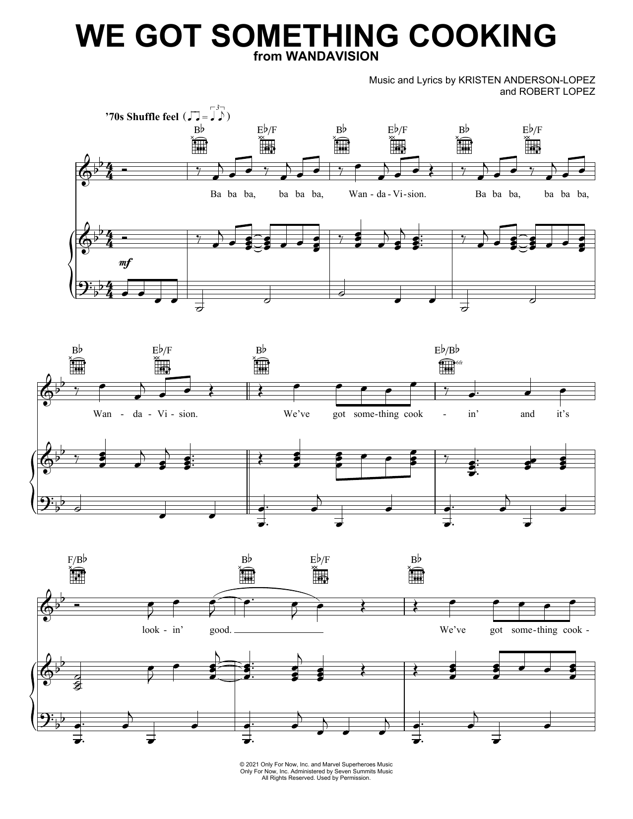Kristen Anderson-Lopez & Robert Lopez We Got Something Cookin' (from WandaVision) Sheet Music Notes & Chords for Piano, Vocal & Guitar (Right-Hand Melody) - Download or Print PDF