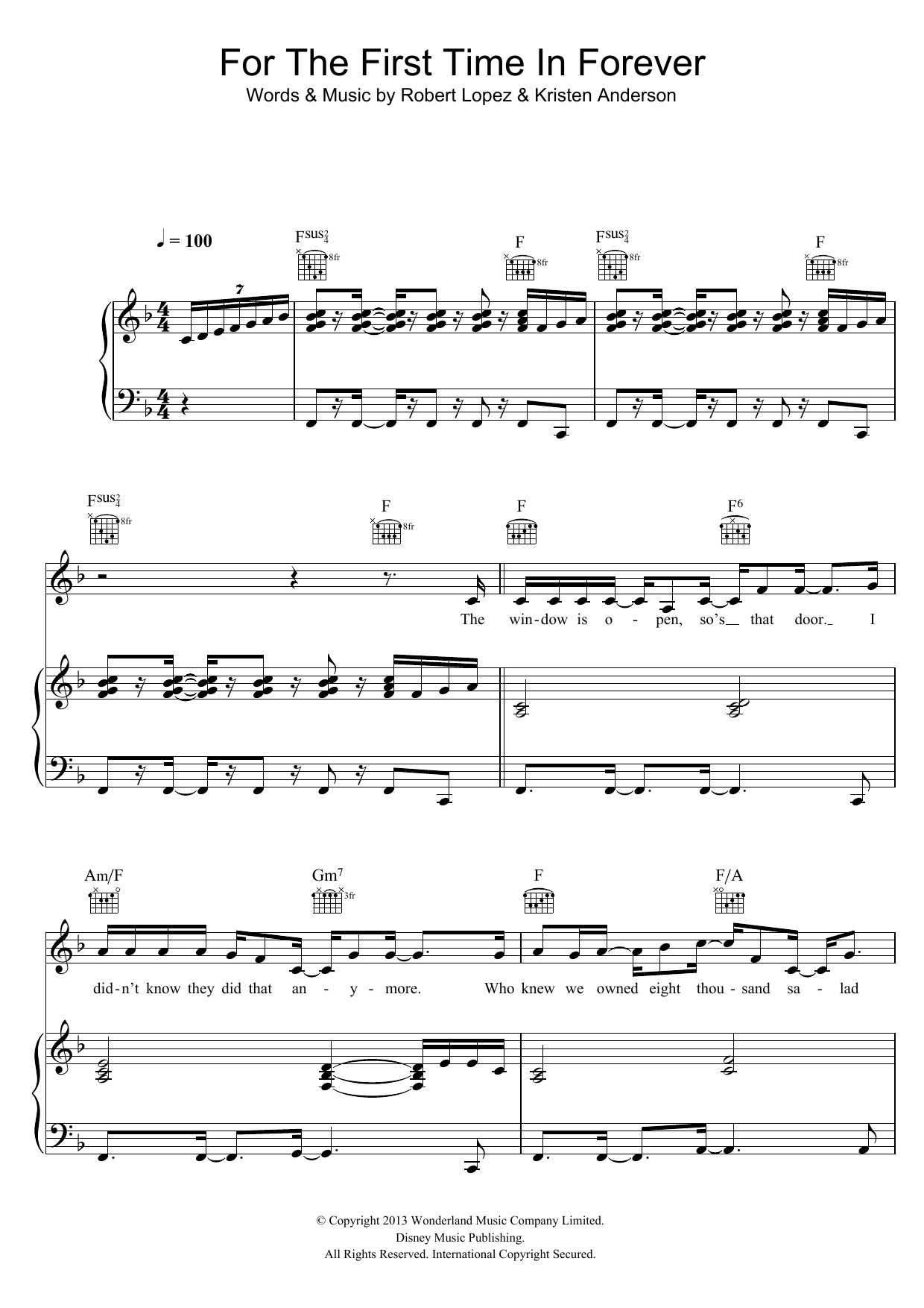 Kristen Bell & Idina Menzel For The First Time In Forever (from Disney's Frozen) Sheet Music Notes & Chords for Very Easy Piano - Download or Print PDF