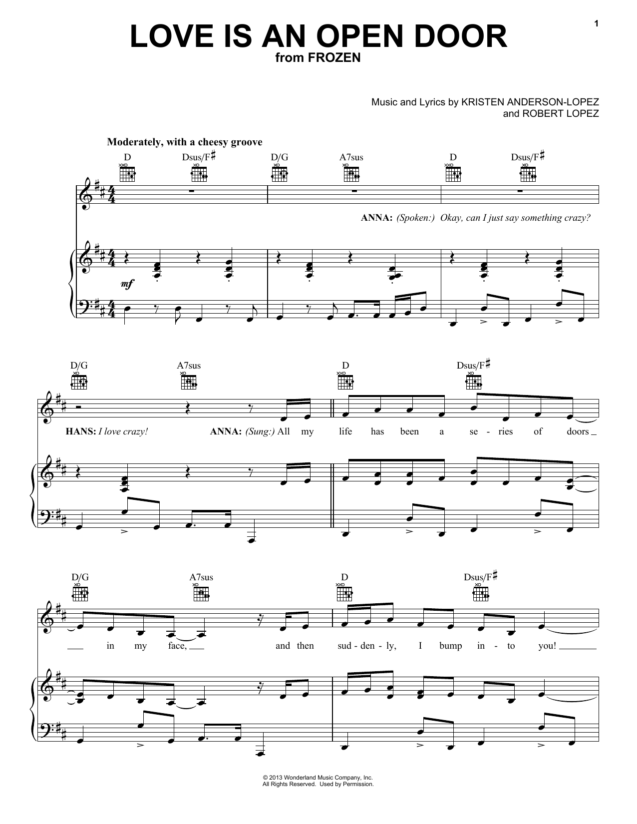 Kristen Bell & Santino Fontana Love Is An Open Door (from Disney's Frozen) Sheet Music Notes & Chords for Flute - Download or Print PDF