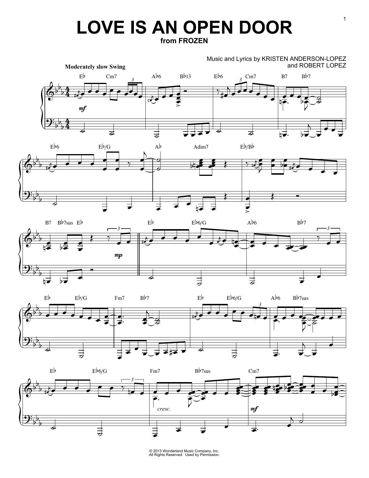 Kristen Bell & Santino Fontana Love Is An Open Door [Jazz version] (from Disney's Frozen) Sheet Music Notes & Chords for Piano - Download or Print PDF