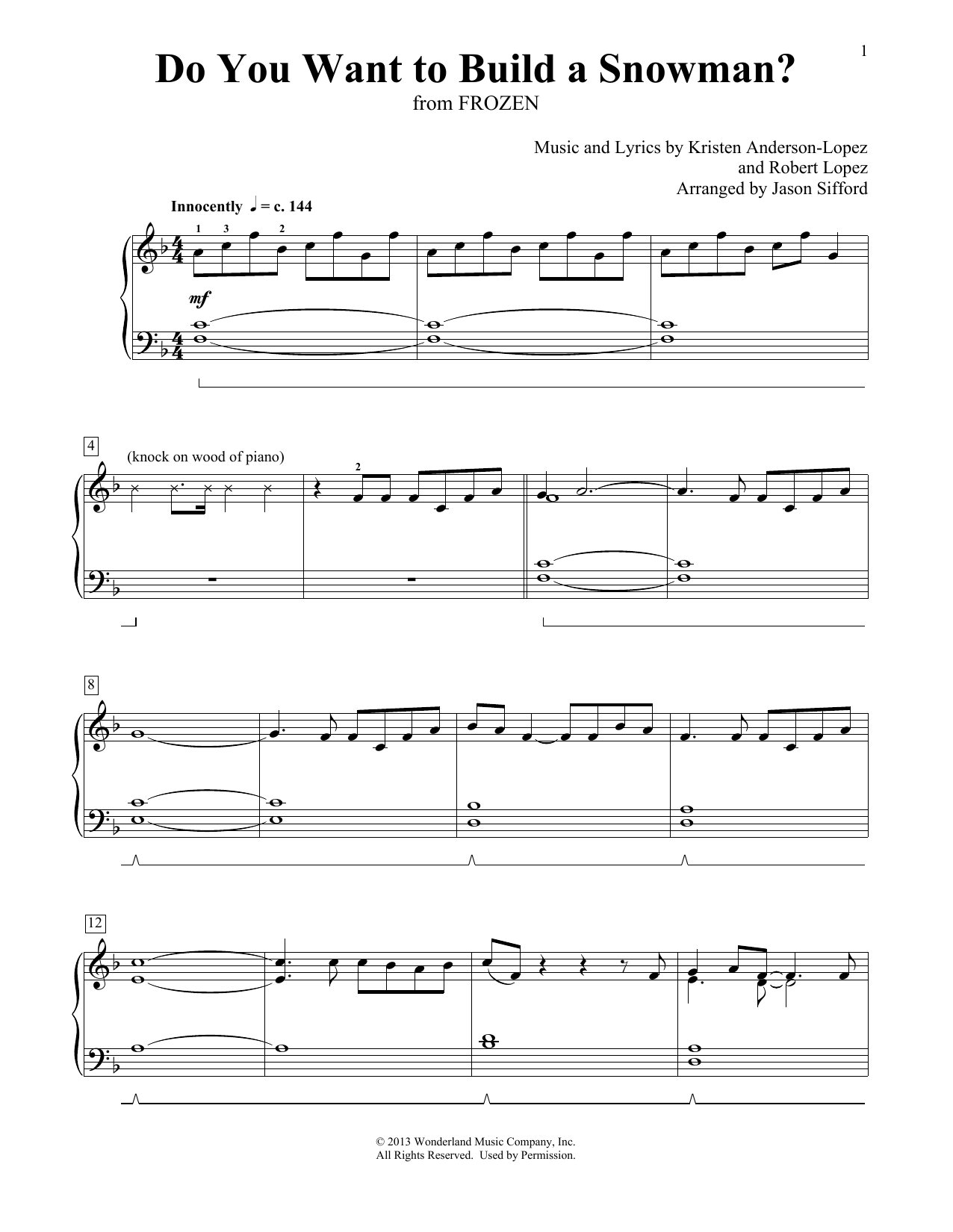 Kristen Bell, Agatha Lee Monn & Katie Lopez Do You Want To Build A Snowman? (from Frozen) (arr. Jason Sifford) Sheet Music Notes & Chords for Educational Piano - Download or Print PDF