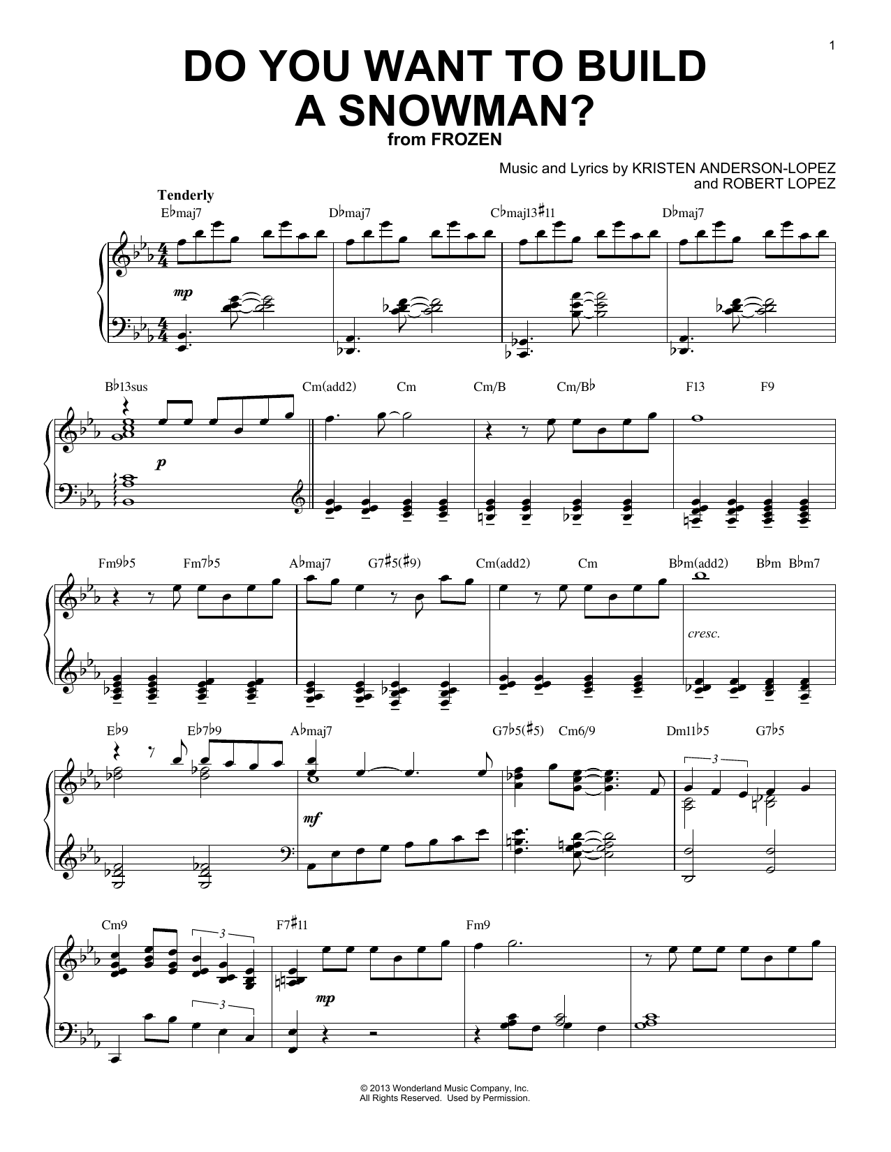 Kristen Bell, Agatha Lee Monn & Katie Lopez Do You Want To Build A Snowman? [Jazz version] (from Disney's Frozen) (arr. Brent Edstrom) Sheet Music Notes & Chords for Piano Solo - Download or Print PDF