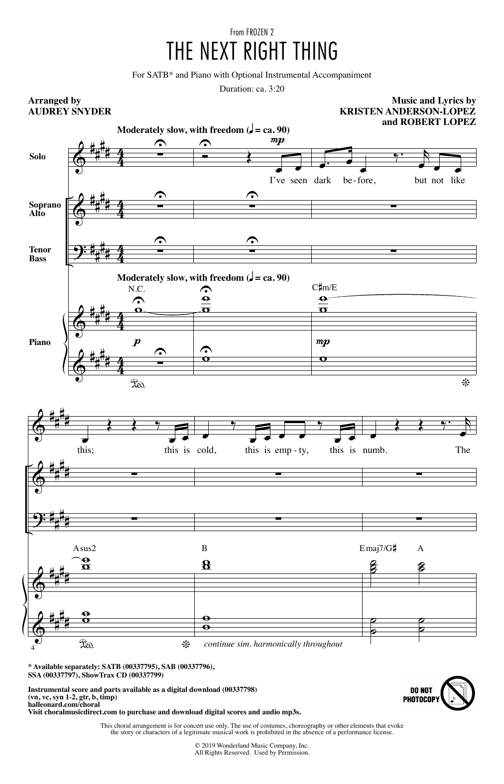 Kristen Bell The Next Right Thing (from Disney's Frozen 2) (arr. Audrey Snyder) Sheet Music Notes & Chords for SSA Choir - Download or Print PDF