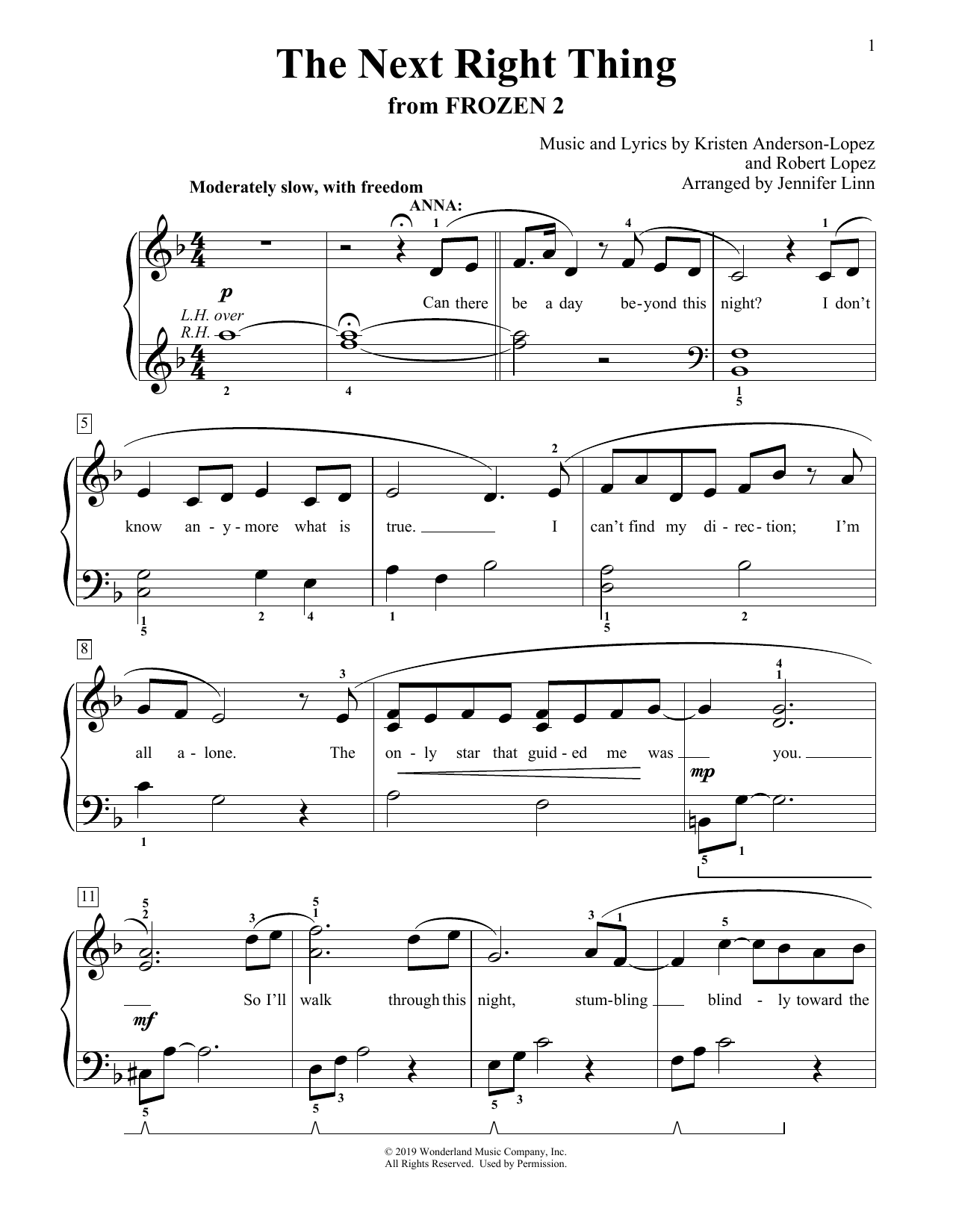 Kristen Bell The Next Right Thing (from Disney's Frozen 2) (arr. Jennifer Linn) Sheet Music Notes & Chords for Educational Piano - Download or Print PDF