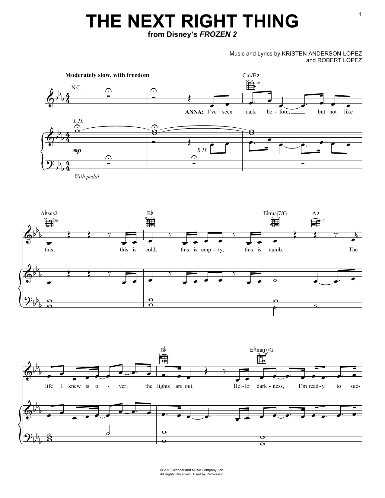 Kristen Bell The Next Right Thing (from Disney's Frozen 2) Sheet Music Notes & Chords for Big Note Piano - Download or Print PDF