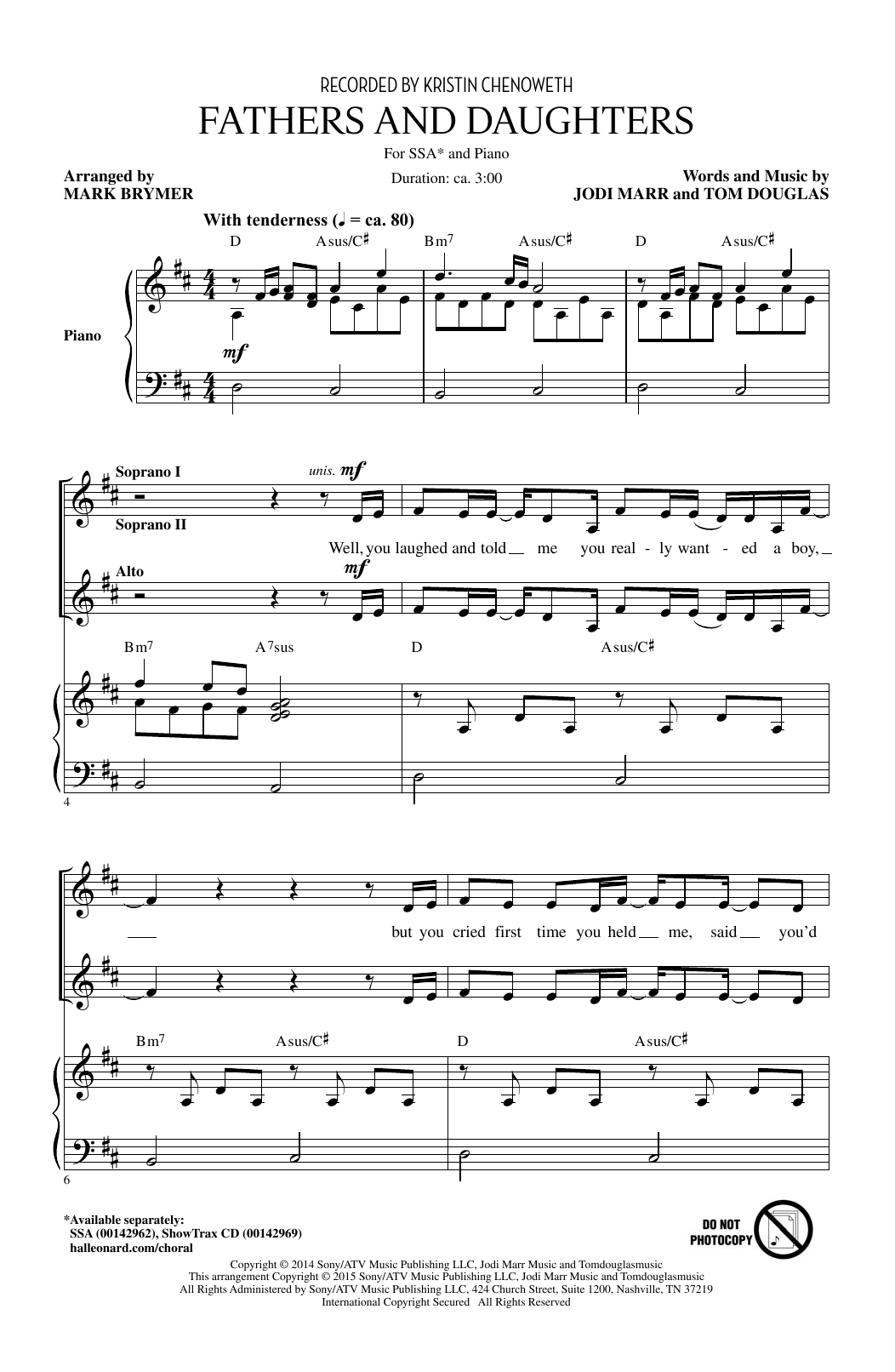 Kristen Chenoweth Fathers And Daughters (arr. Mark Brymer) Sheet Music Notes & Chords for SSA - Download or Print PDF