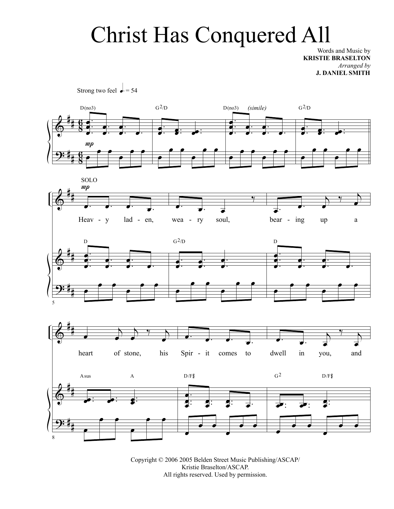 Kristie Braselton Christ Has Conquered All (arr. J. Daniel Smith) Sheet Music Notes & Chords for Piano & Vocal - Download or Print PDF