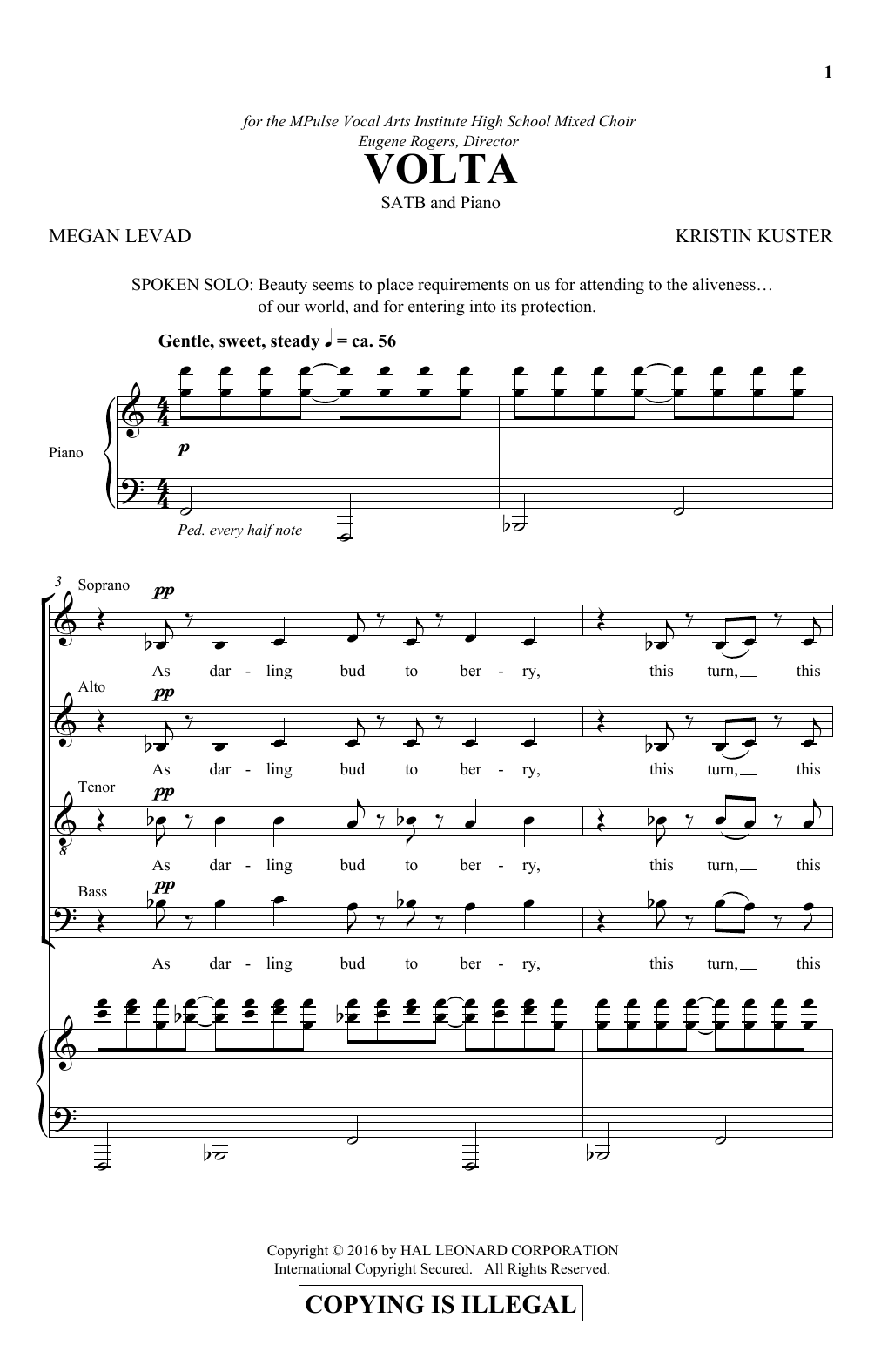 Kristin Kuster Volta Sheet Music Notes & Chords for SATB - Download or Print PDF