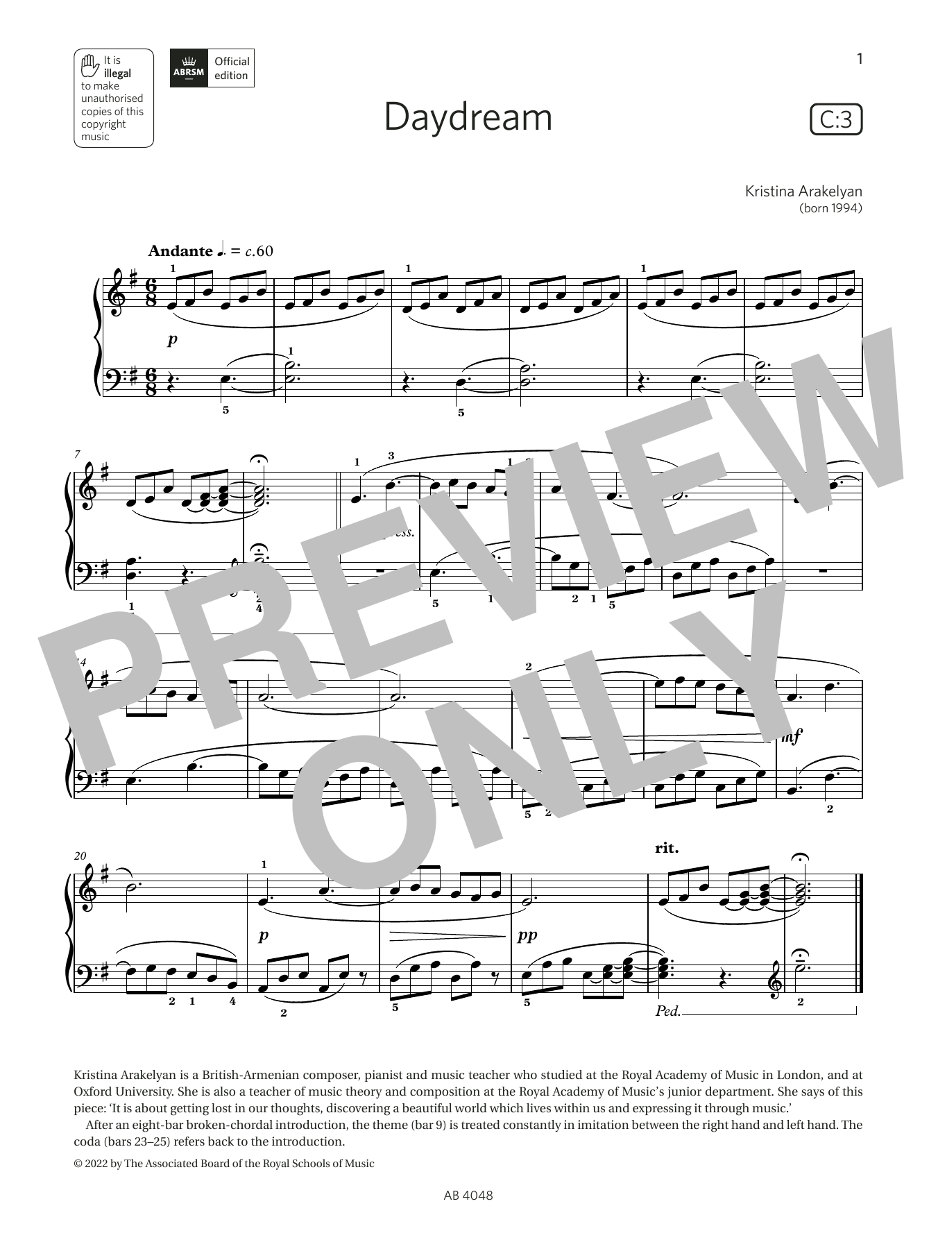 Kristina Arakelyan Daydream (Grade 2, list C3, from the ABRSM Piano Syllabus 2023 & 2024) Sheet Music Notes & Chords for Piano Solo - Download or Print PDF