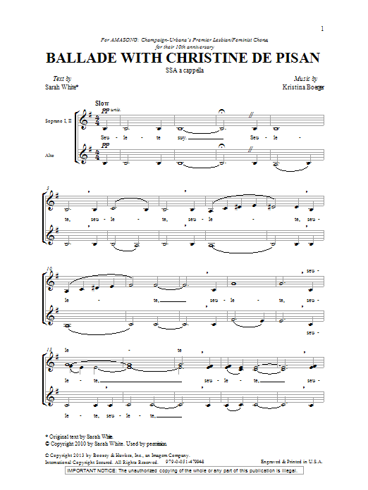 Kristina Boerger Ballade With Christine De Pisan Sheet Music Notes & Chords for SSA - Download or Print PDF