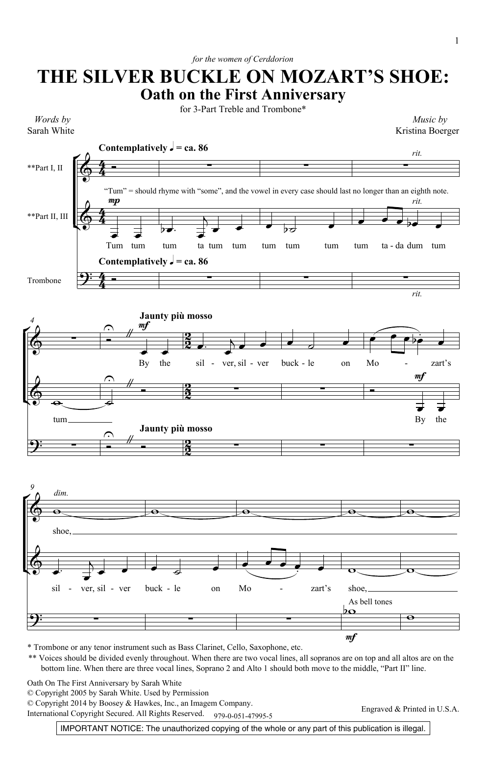 Kristina Boerger The Silver Buckle On Mozart's Shoe Sheet Music Notes & Chords for SSA Choir - Download or Print PDF
