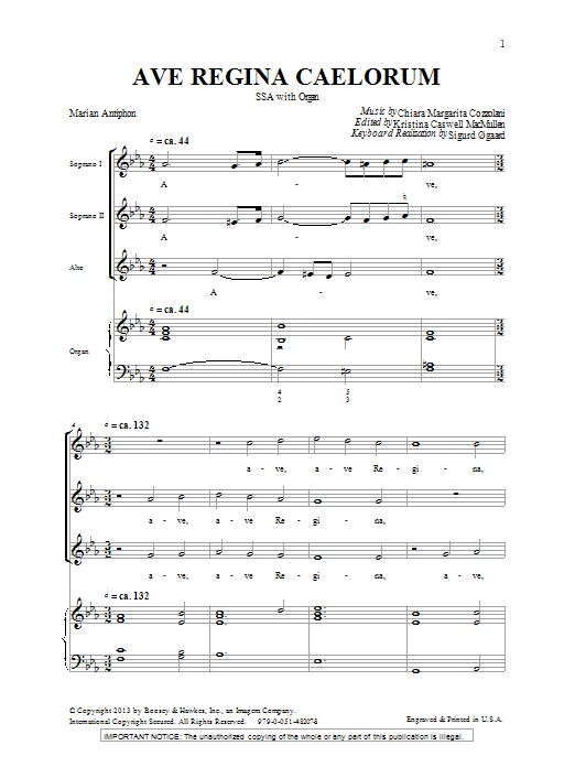 Kristina MacMullen Ave Regina Caelorum Sheet Music Notes & Chords for SSA - Download or Print PDF