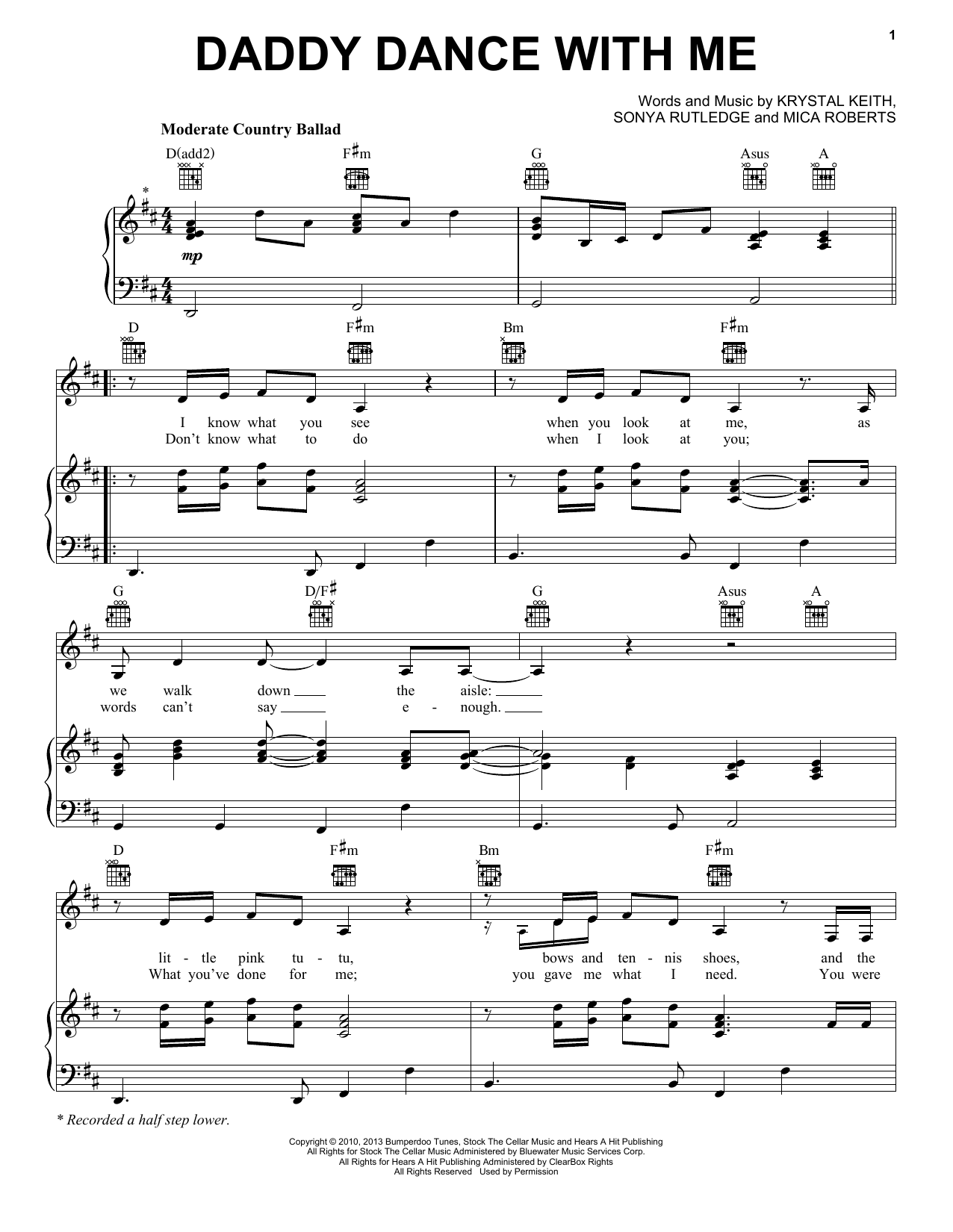 Krystal Keith Daddy Dance With Me Sheet Music Notes & Chords for Piano, Vocal & Guitar (Right-Hand Melody) - Download or Print PDF