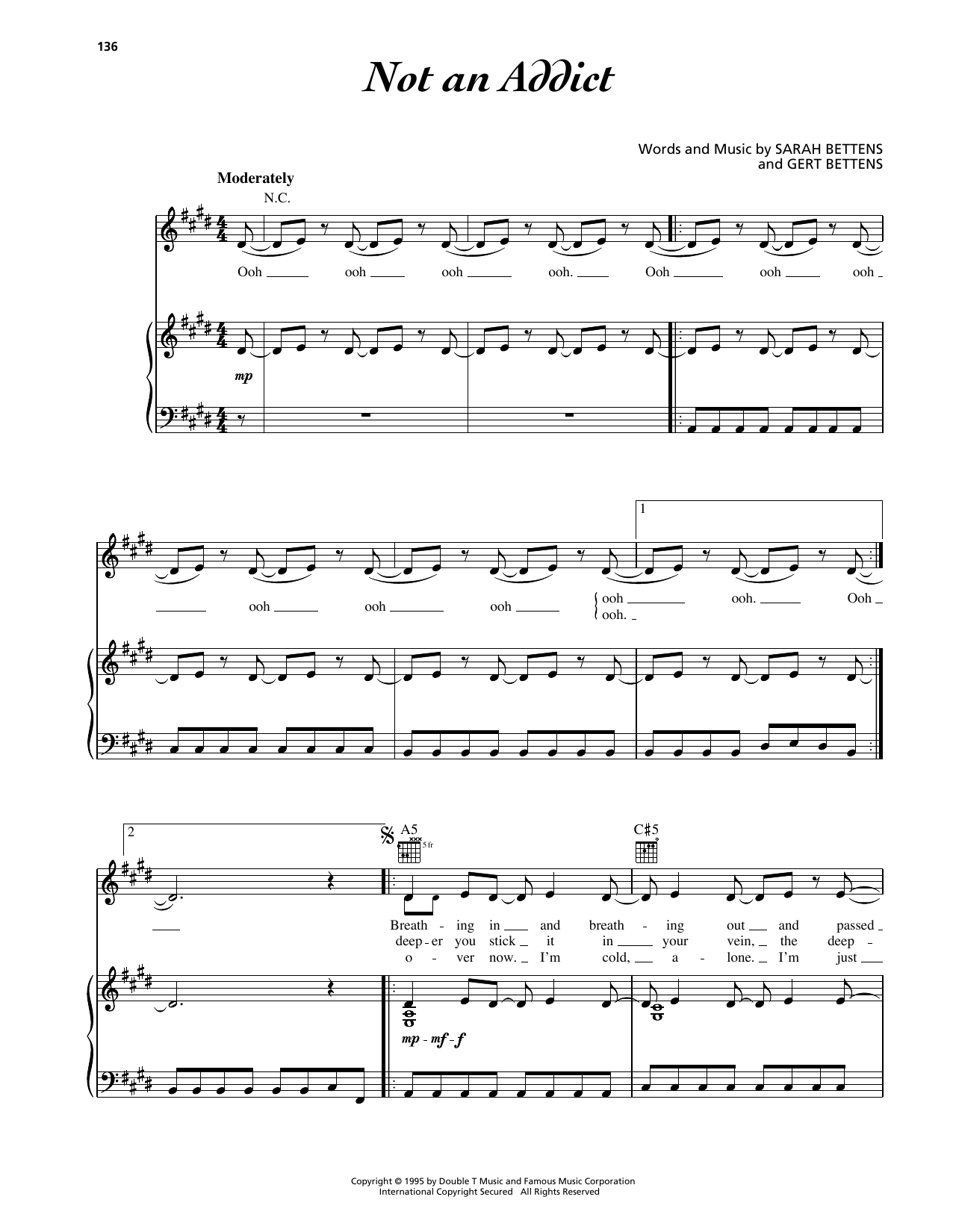K'S Choice Not An Addict Sheet Music Notes & Chords for Piano, Vocal & Guitar Chords (Right-Hand Melody) - Download or Print PDF K'S Choice Not An Addict Sheet Music Notes & Chords for Piano, Vocal & Guitar Chords (Right-Hand Melody) - Download or Print PDF