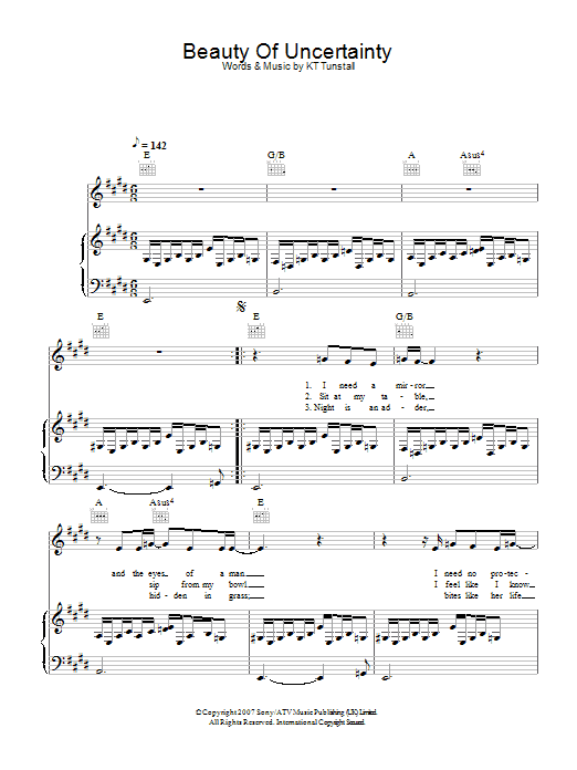 KT Tunstall Beauty Of Uncertainty Sheet Music Notes & Chords for Piano, Vocal & Guitar - Download or Print PDF