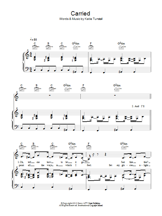 KT Tunstall Carried Sheet Music Notes & Chords for Piano, Vocal & Guitar (Right-Hand Melody) - Download or Print PDF