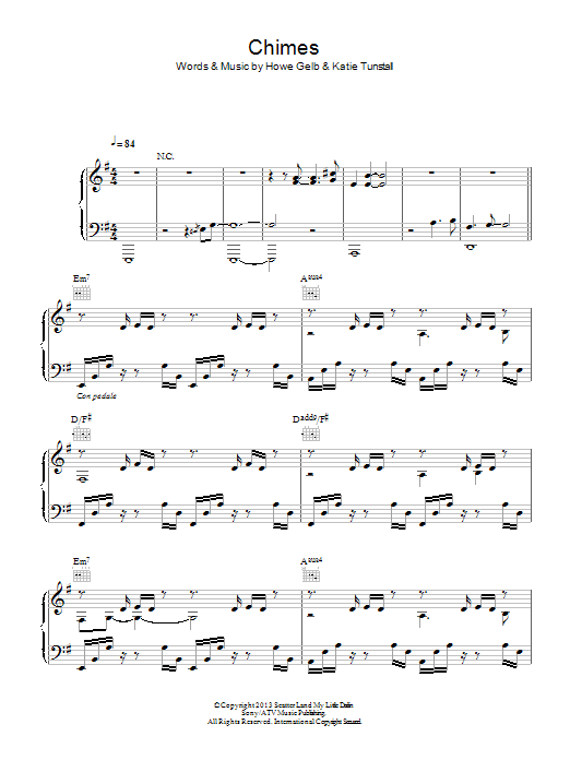 KT Tunstall Chimes Sheet Music Notes & Chords for Piano, Vocal & Guitar (Right-Hand Melody) - Download or Print PDF KT Tunstall Chimes Sheet Music Notes & Chords for Piano, Vocal & Guitar (Right-Hand Melody) - Download or Print PDF