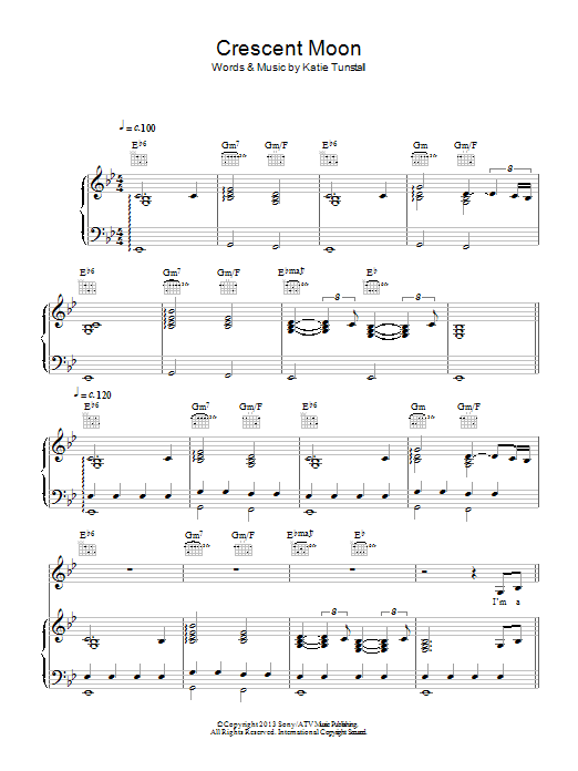 KT Tunstall Crescent Moon Sheet Music Notes & Chords for Piano, Vocal & Guitar (Right-Hand Melody) - Download or Print PDF