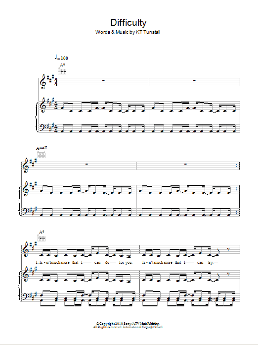 KT Tunstall Difficulty Sheet Music Notes & Chords for Piano, Vocal & Guitar (Right-Hand Melody) - Download or Print PDF