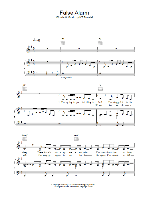 KT Tunstall False Alarm Sheet Music Notes & Chords for Lyrics & Chords - Download or Print PDF