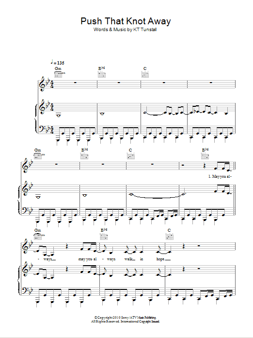 KT Tunstall Push That Knot Away Sheet Music Notes & Chords for Piano, Vocal & Guitar (Right-Hand Melody) - Download or Print PDF