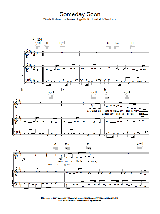 KT Tunstall Someday Soon Sheet Music Notes & Chords for Piano, Vocal & Guitar - Download or Print PDF KT Tunstall Someday Soon Sheet Music Notes & Chords for Piano, Vocal & Guitar - Download or Print PDF