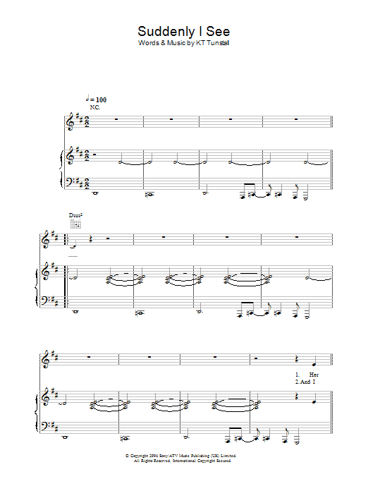 KT Tunstall Suddenly I See Sheet Music Notes & Chords for Flute - Download or Print PDF
