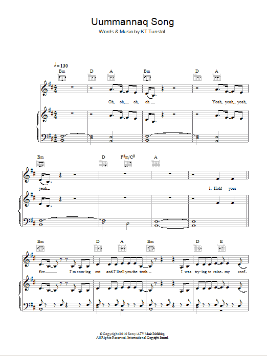 KT Tunstall Uummannaq Song Sheet Music Notes & Chords for Piano, Vocal & Guitar (Right-Hand Melody) - Download or Print PDF
